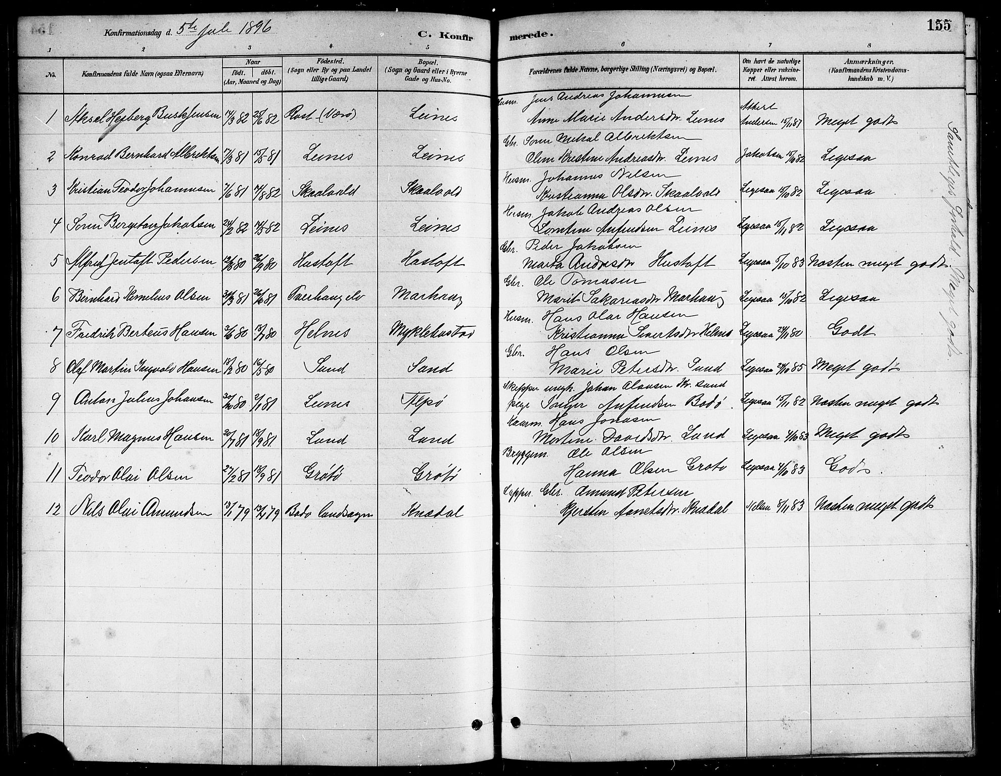 Ministerialprotokoller, klokkerbøker og fødselsregistre - Nordland, AV/SAT-A-1459/857/L0828: Parish register (copy) no. 857C03, 1879-1908, p. 155