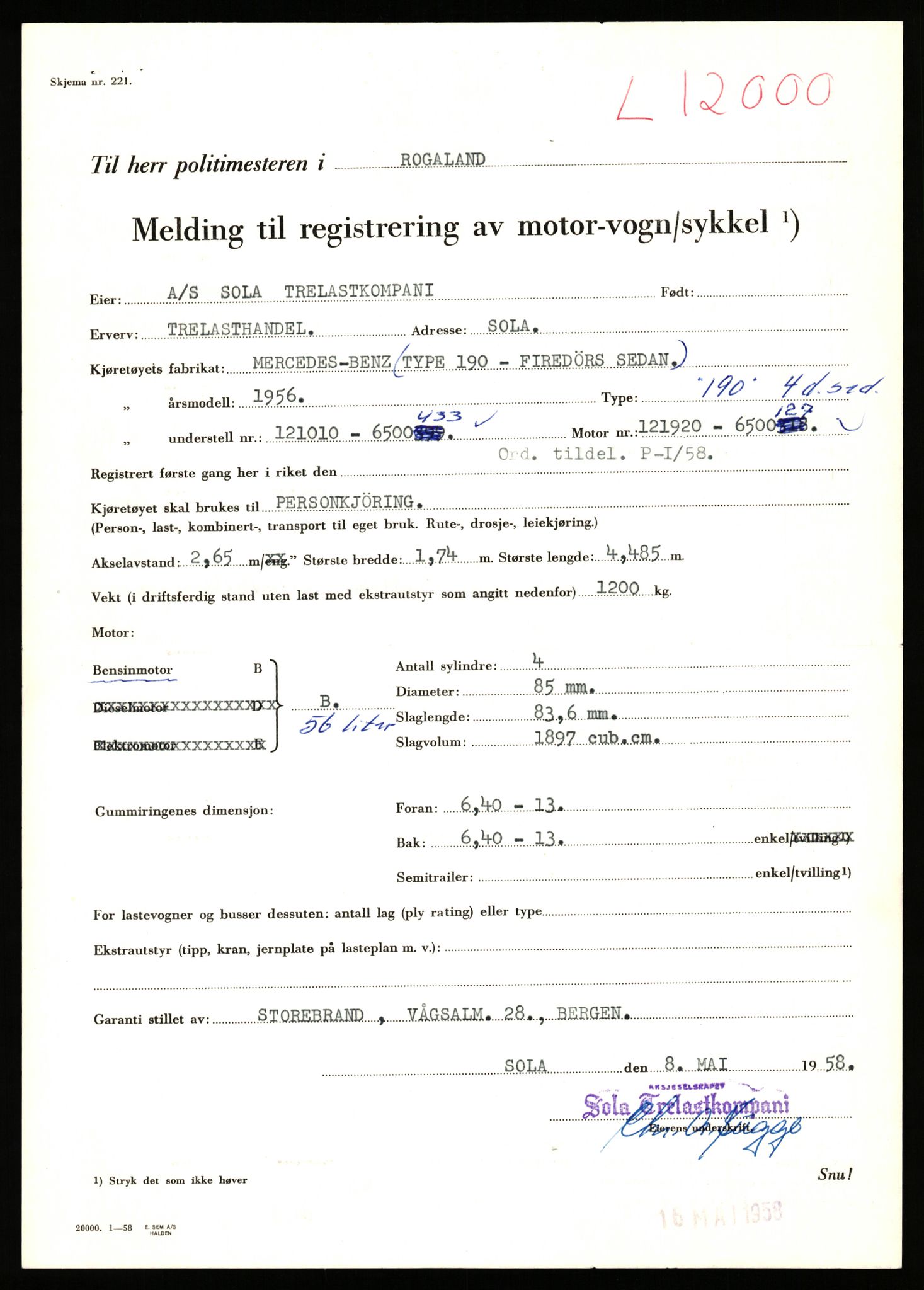 Stavanger trafikkstasjon, SAST/A-101942/0/F/L0022: L-12000 - L-12499, 1930-1971, p. 1