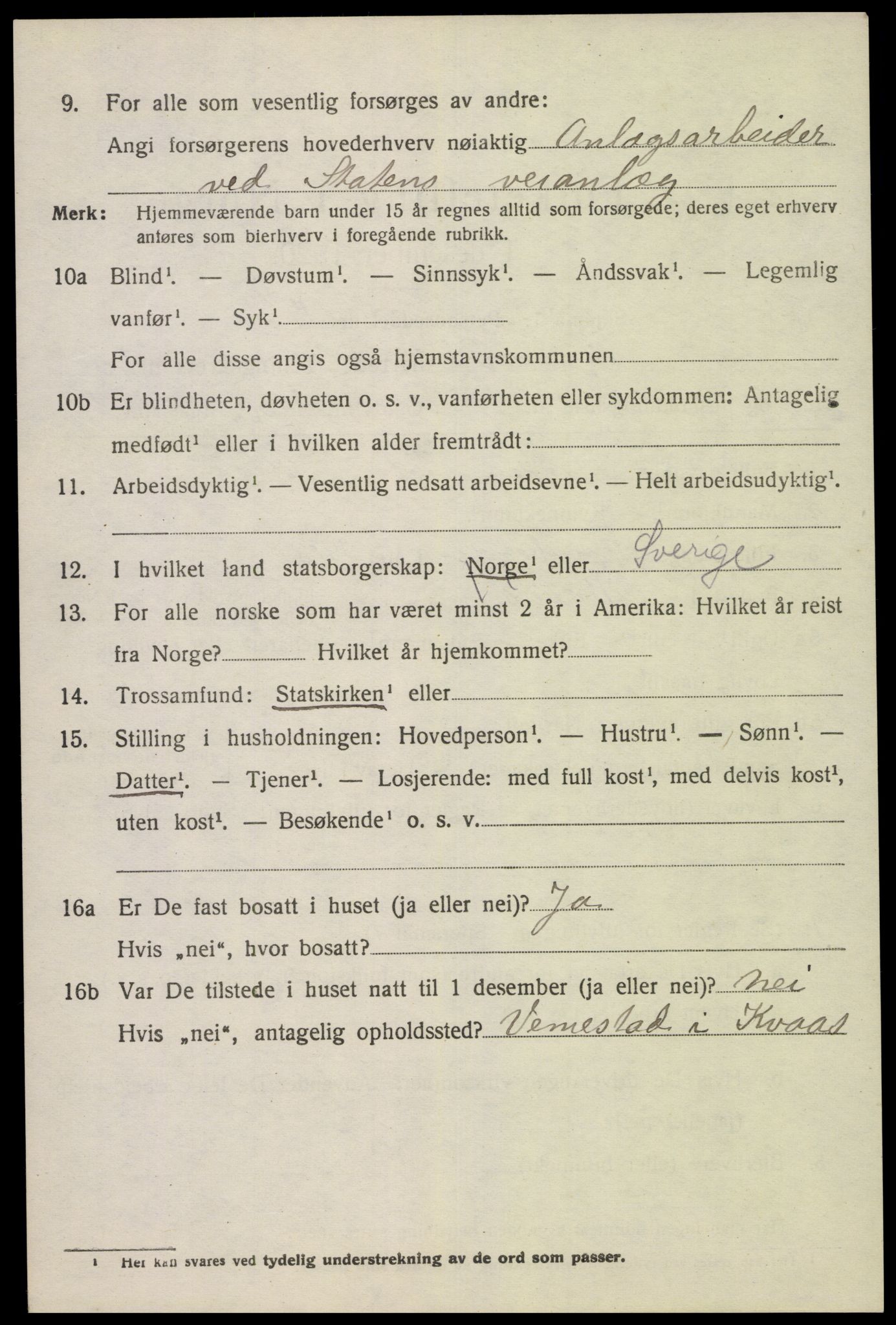 SAK, 1920 census for Kvås, 1920, p. 1499