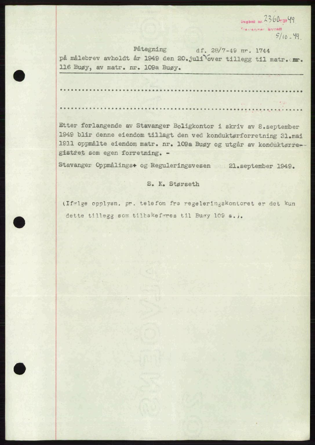 Stavanger byrett, SAST/A-100455/002/G/Gb/L0023: Mortgage book no. A12, 1948-1949, Diary no: : 2360/1949