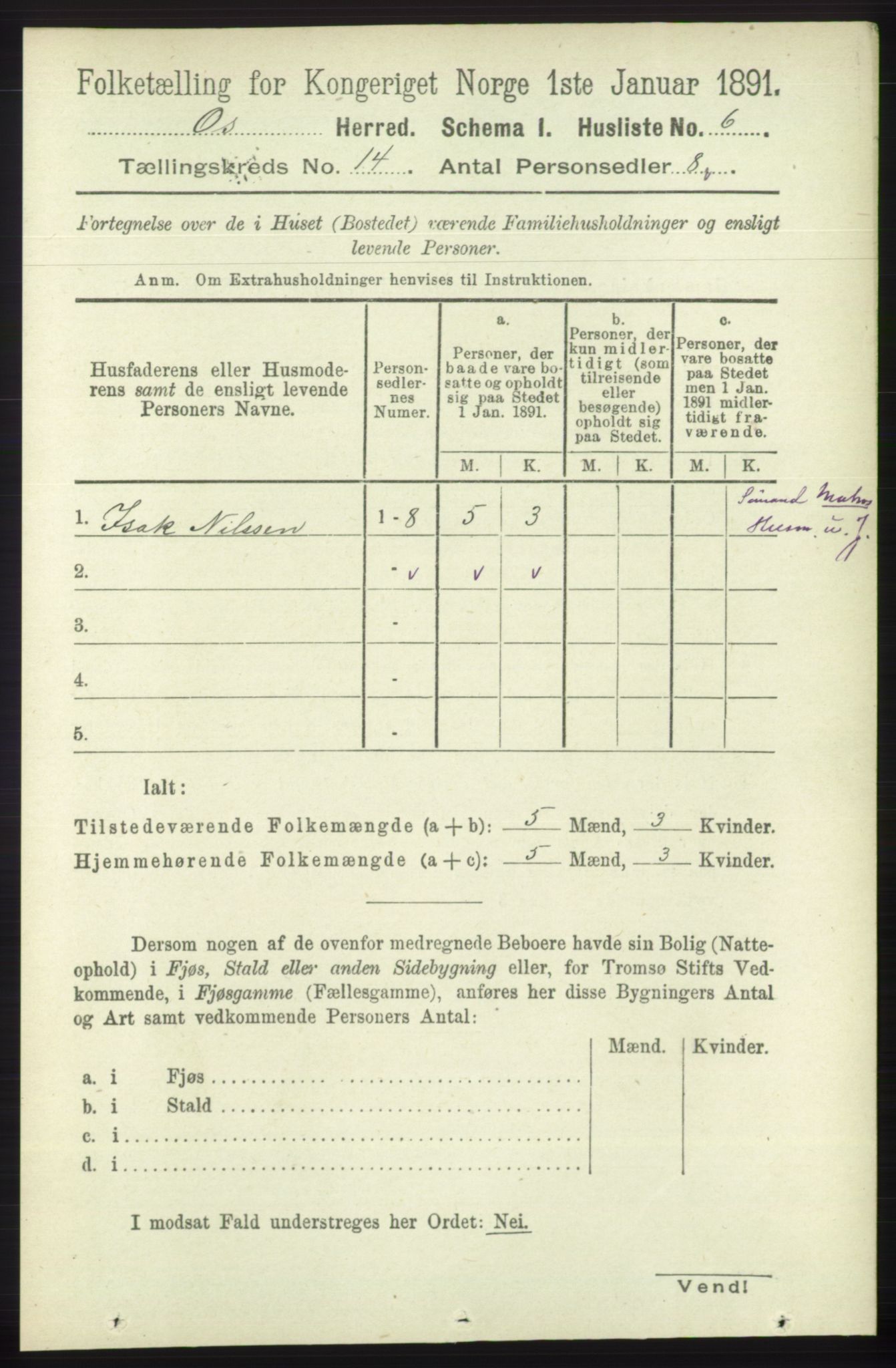 RA, 1891 census for 1243 Os, 1891, p. 3063