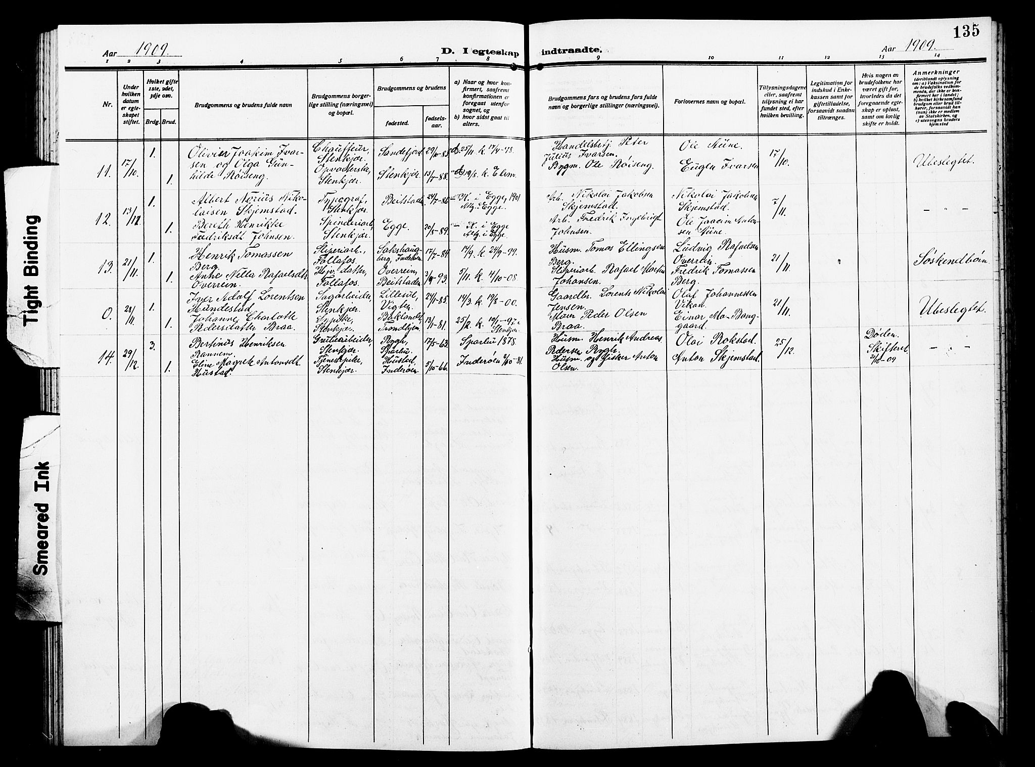 Ministerialprotokoller, klokkerbøker og fødselsregistre - Nord-Trøndelag, AV/SAT-A-1458/739/L0376: Parish register (copy) no. 739C04, 1908-1917, p. 135