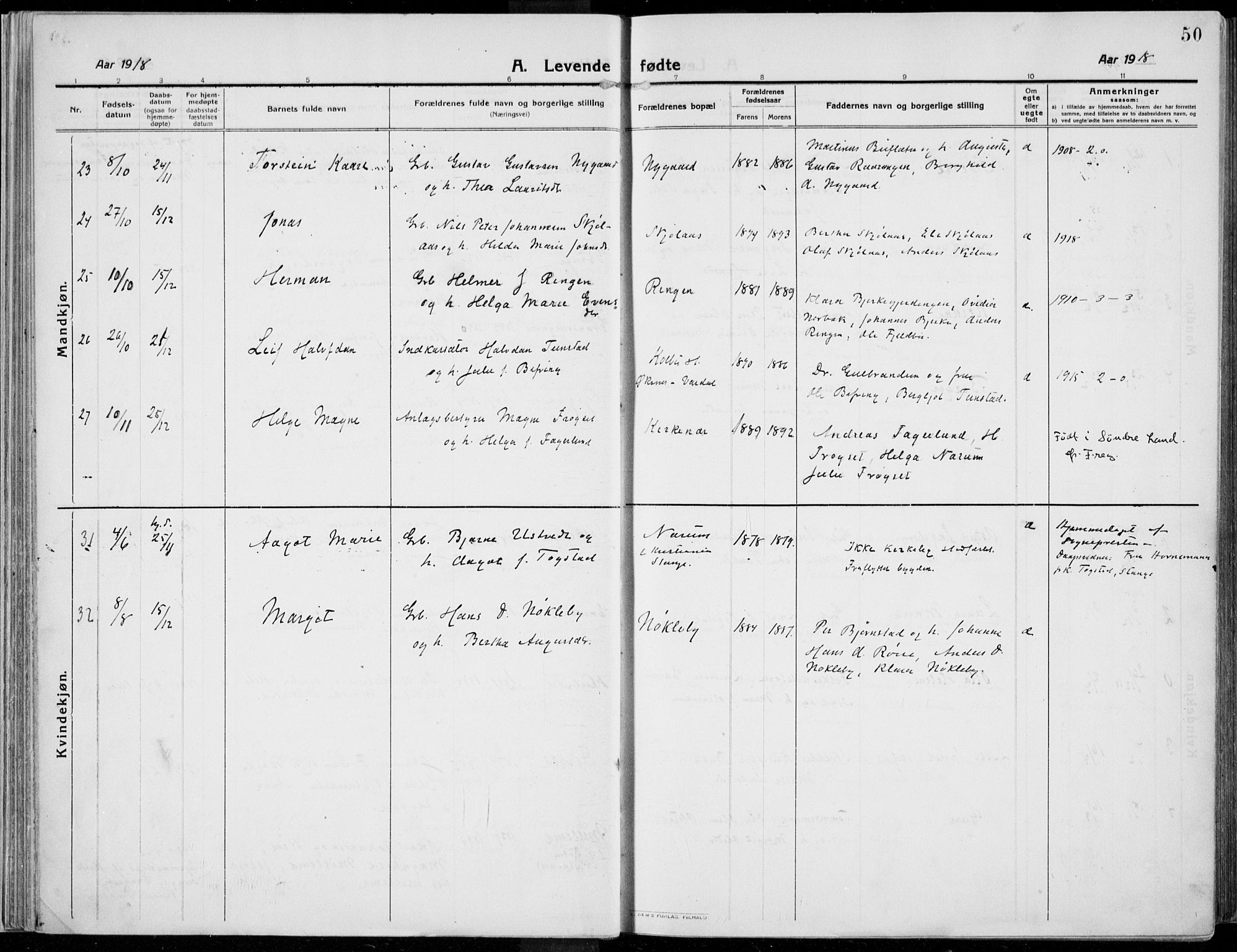 Kolbu prestekontor, SAH/PREST-110/H/Ha/Haa/L0002: Parish register (official) no. 2, 1912-1926, p. 50