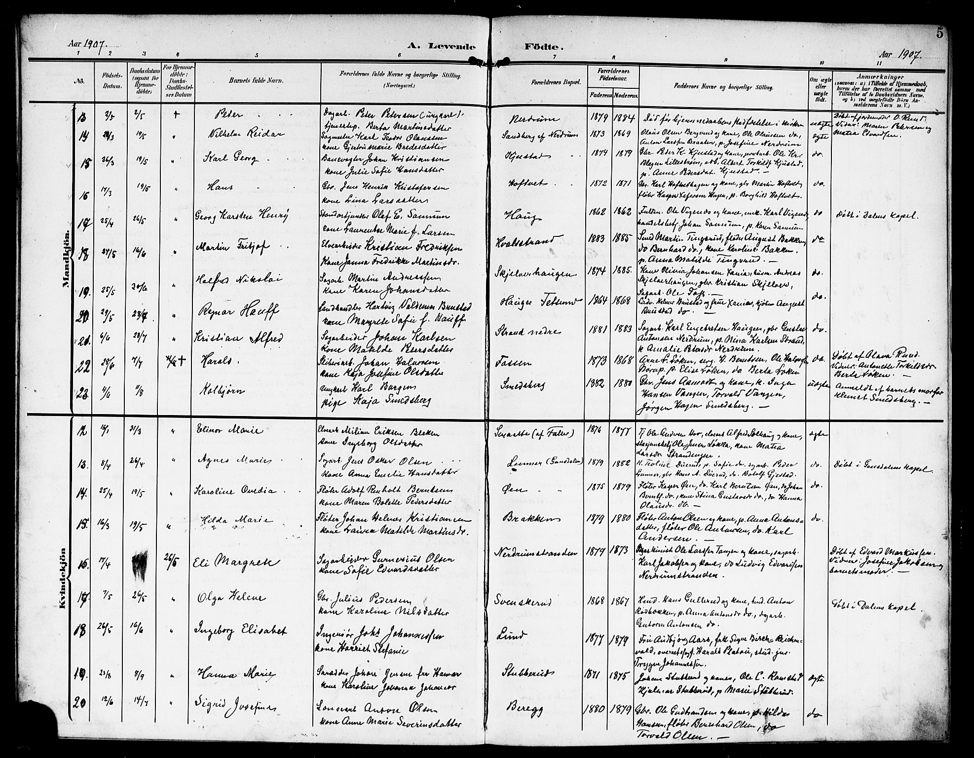 Fet prestekontor Kirkebøker, AV/SAO-A-10370a/G/Ga/L0008: Parish register (copy) no. I 8, 1907-1920, p. 5