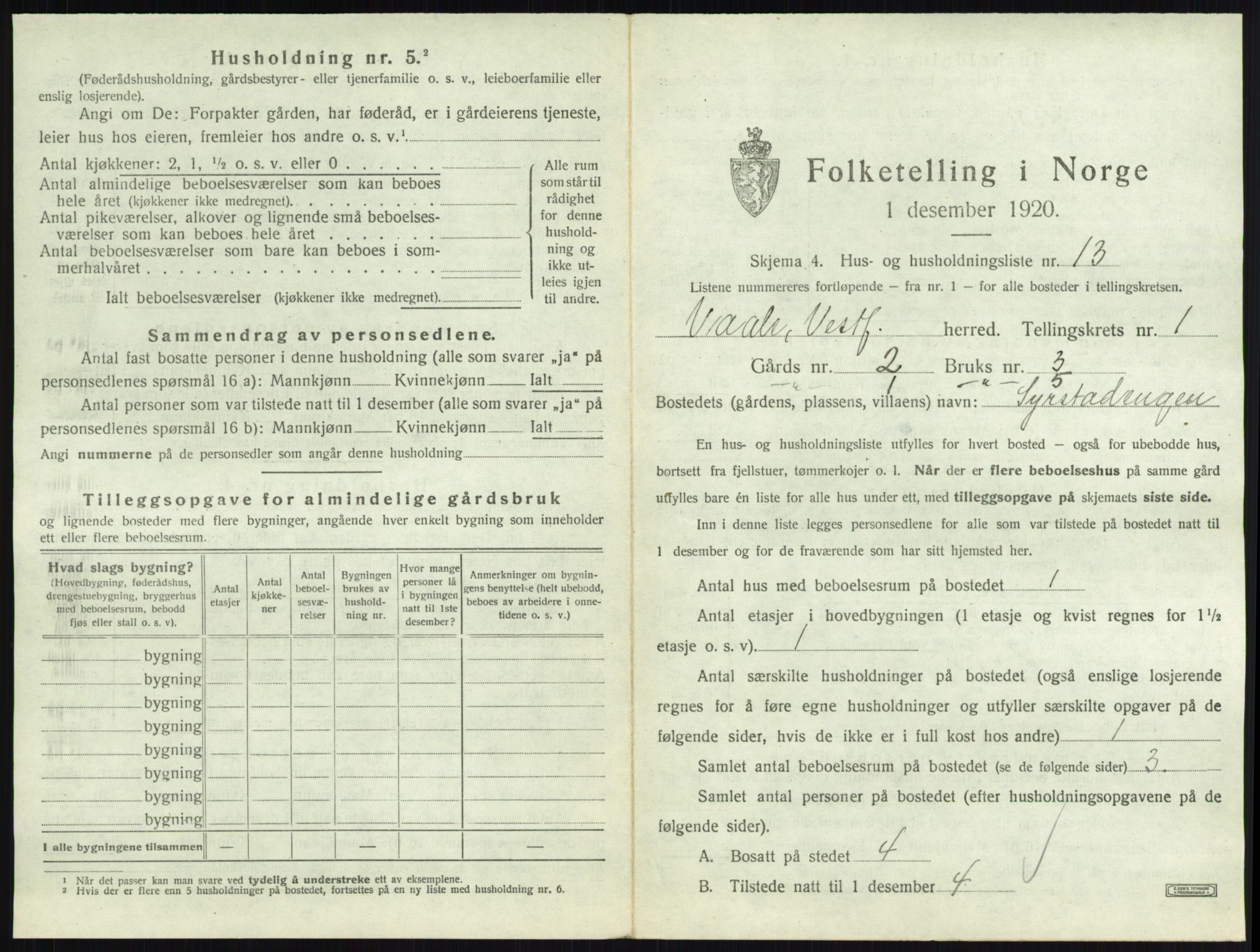 SAKO, 1920 census for Våle, 1920, p. 71