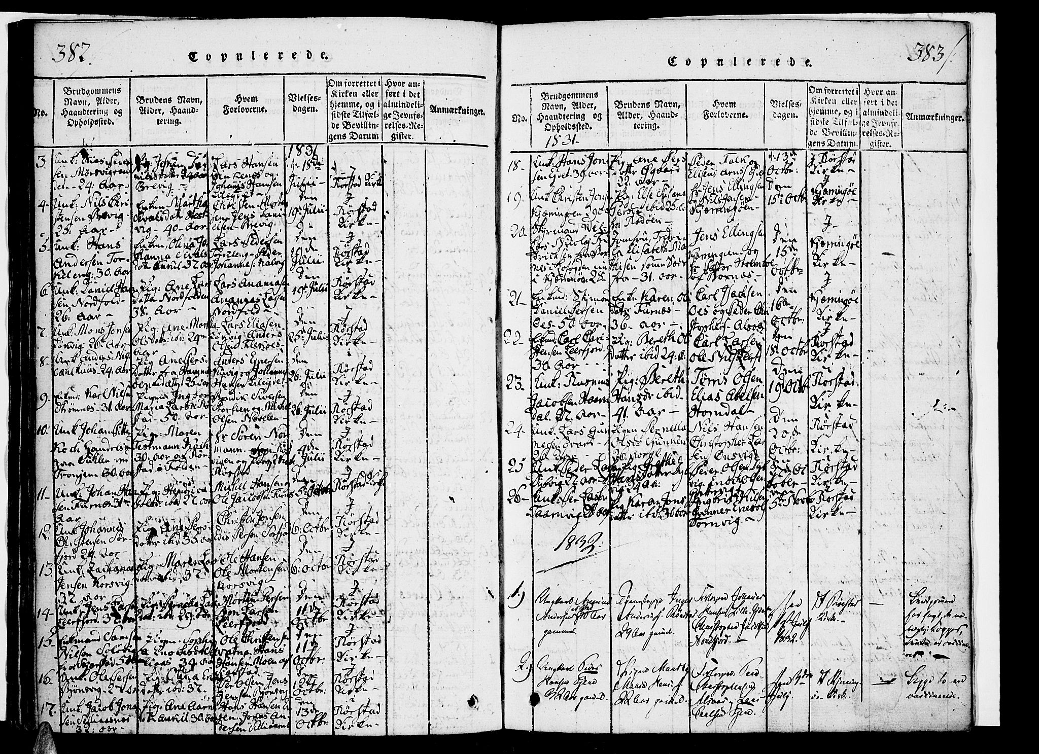 Ministerialprotokoller, klokkerbøker og fødselsregistre - Nordland, AV/SAT-A-1459/853/L0768: Parish register (official) no. 853A07, 1821-1836, p. 382-383