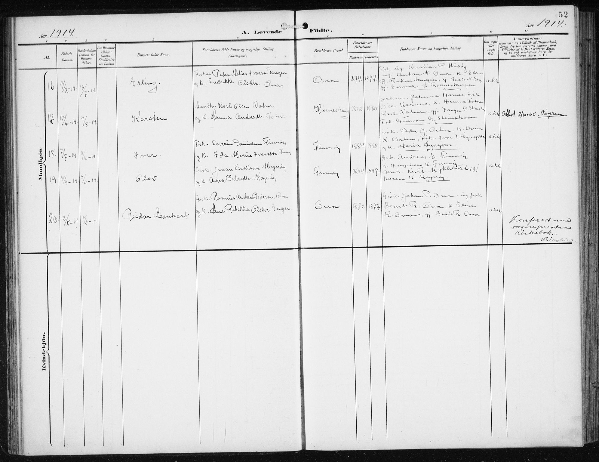 Ministerialprotokoller, klokkerbøker og fødselsregistre - Møre og Romsdal, SAT/A-1454/561/L0733: Parish register (copy) no. 561C03, 1900-1940, p. 52