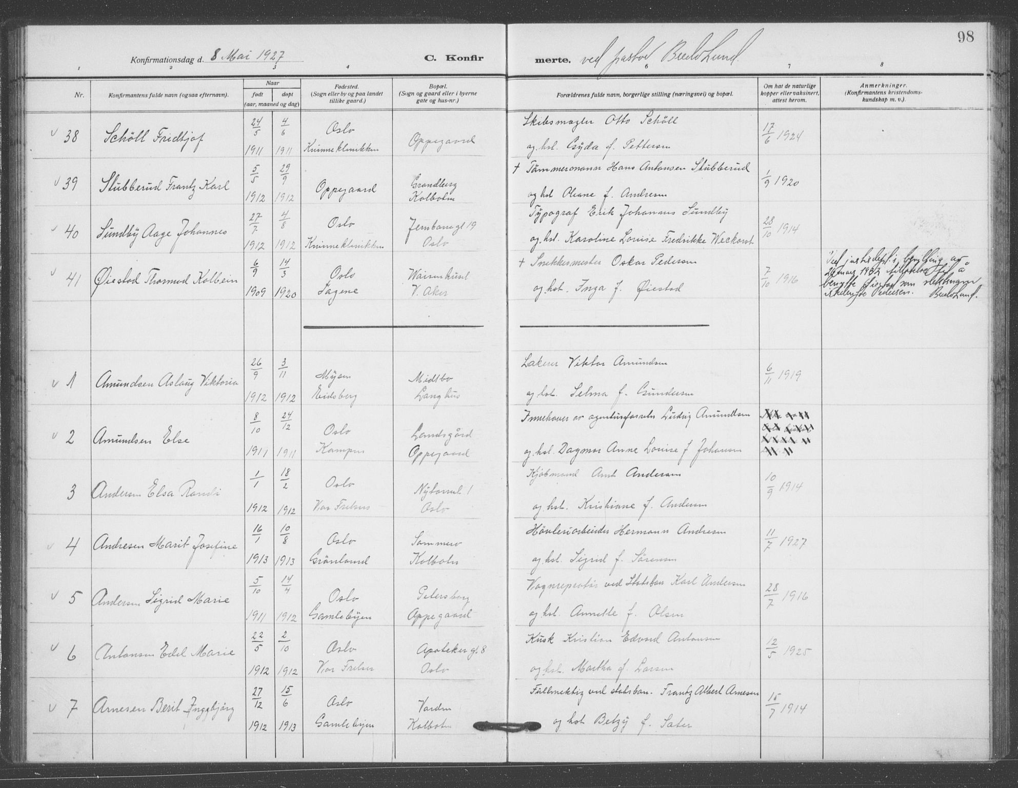 Oslo domkirke Kirkebøker, AV/SAO-A-10752/F/Fa/L0031: Parish register (official) no. 31, 1918-1941, p. 98