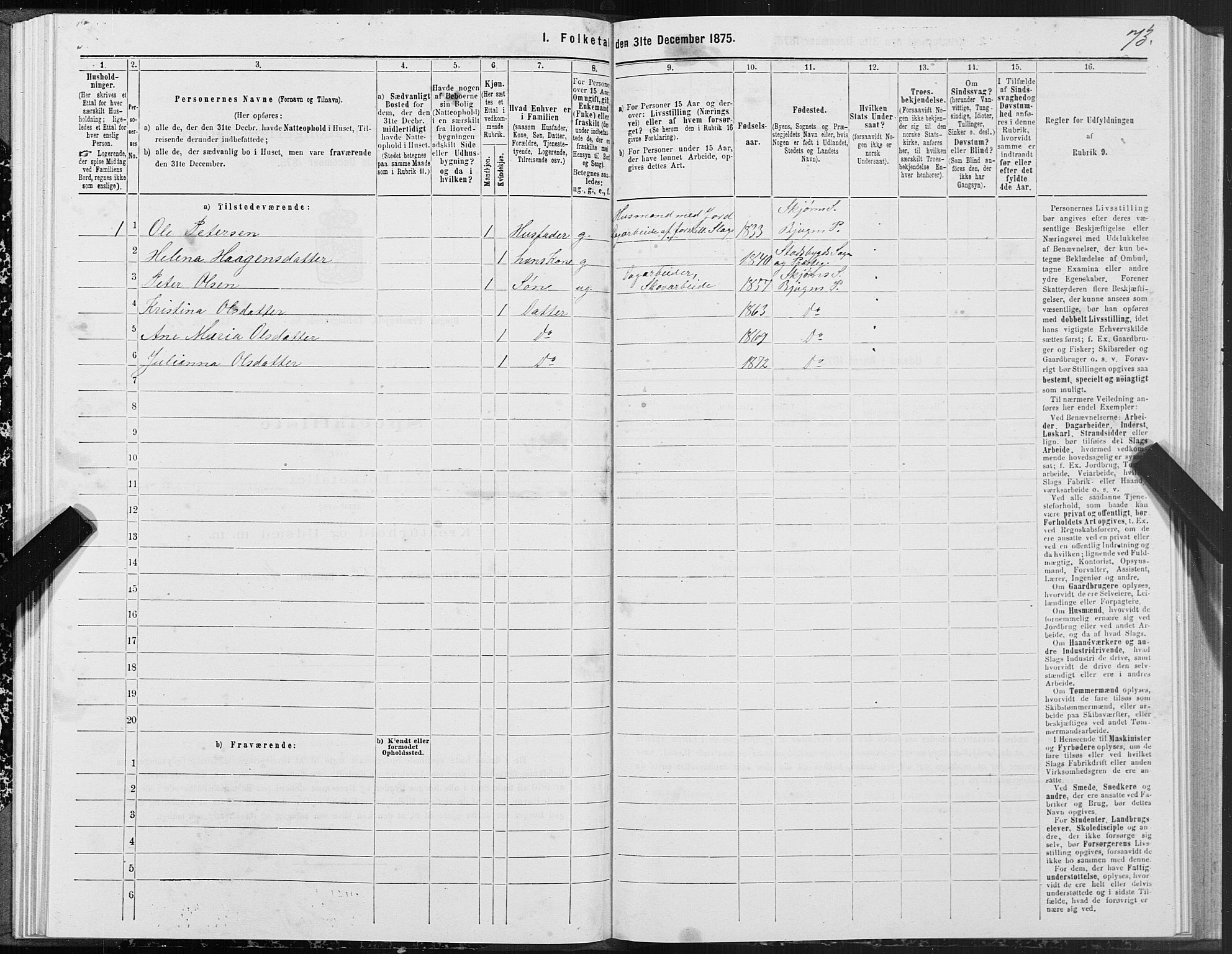 SAT, 1875 census for 1627P Bjugn, 1875, p. 3073