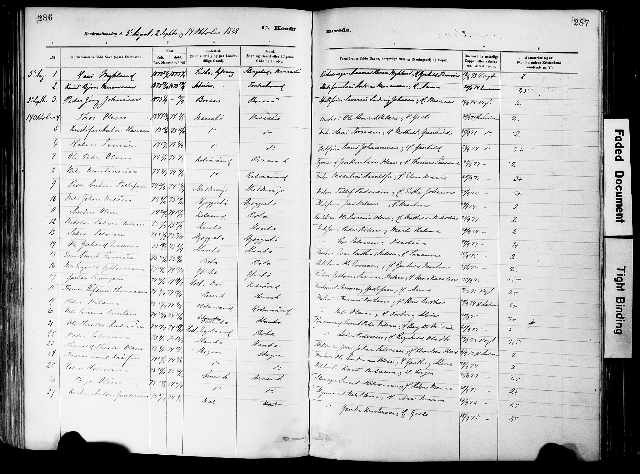 Dypvåg sokneprestkontor, SAK/1111-0007/F/Fa/Fab/L0001: Parish register (official) no. A 1, 1885-1912, p. 286-287