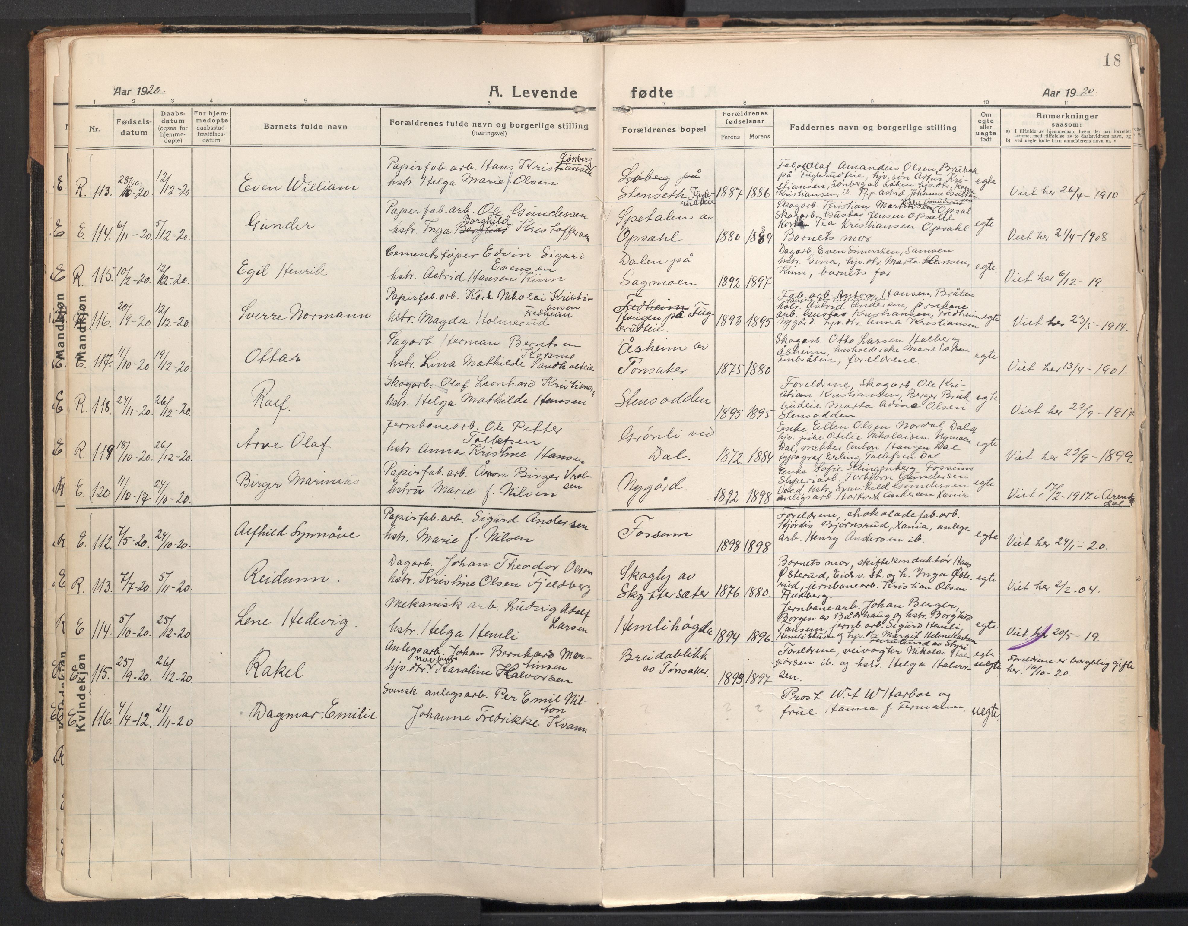 Eidsvoll prestekontor Kirkebøker, AV/SAO-A-10888/F/Fa/L0010: Parish register (official) no. I 10, 1920-1933, p. 18
