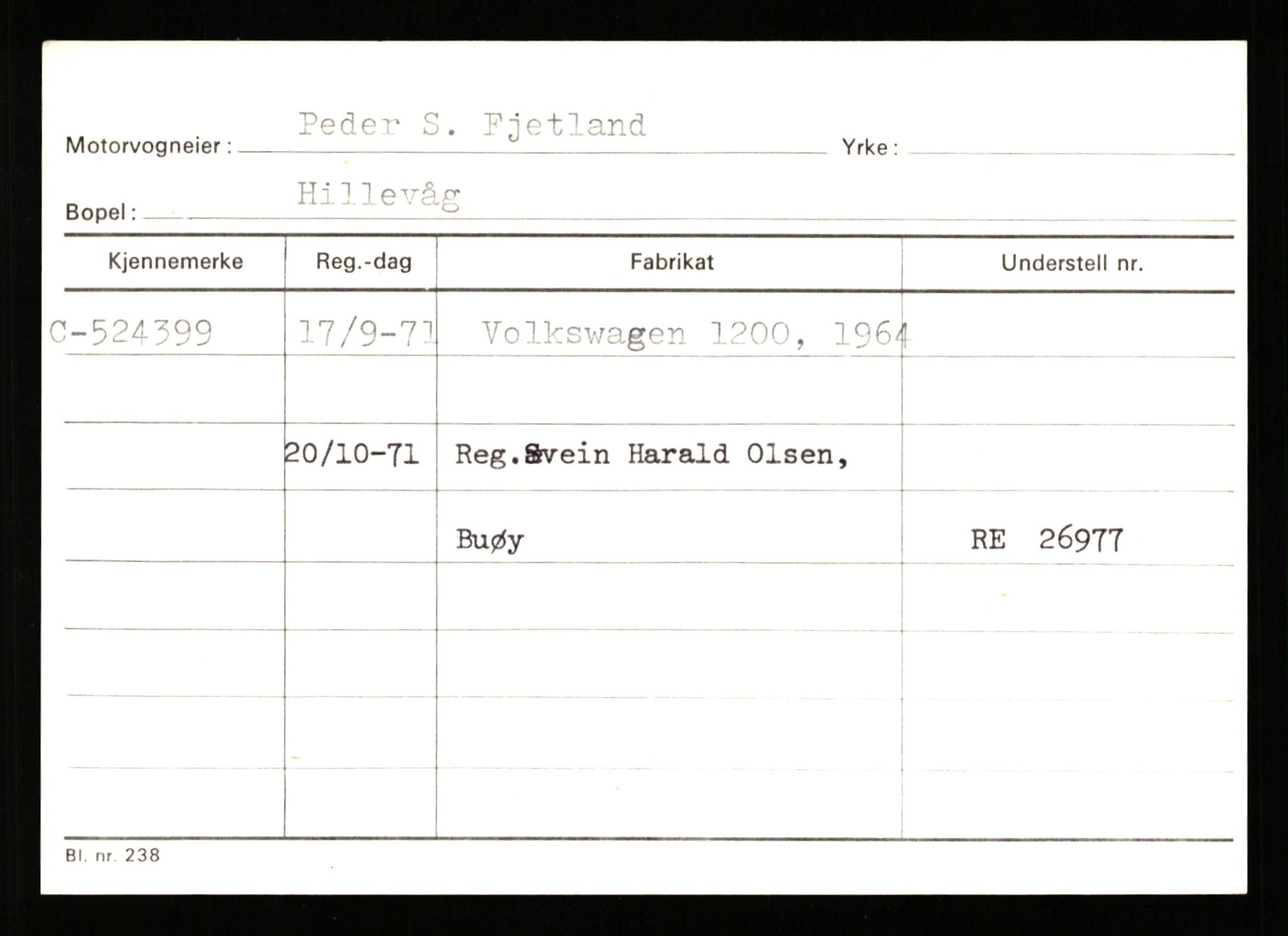 Stavanger trafikkstasjon, SAST/A-101942/0/G/L0012: Registreringsnummer: 363571 - 800000, 1930-1971, p. 1049