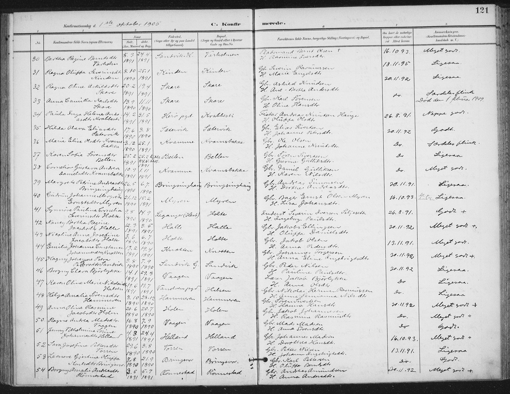 Ministerialprotokoller, klokkerbøker og fødselsregistre - Møre og Romsdal, AV/SAT-A-1454/503/L0038: Parish register (official) no. 503A06, 1901-1917, p. 121