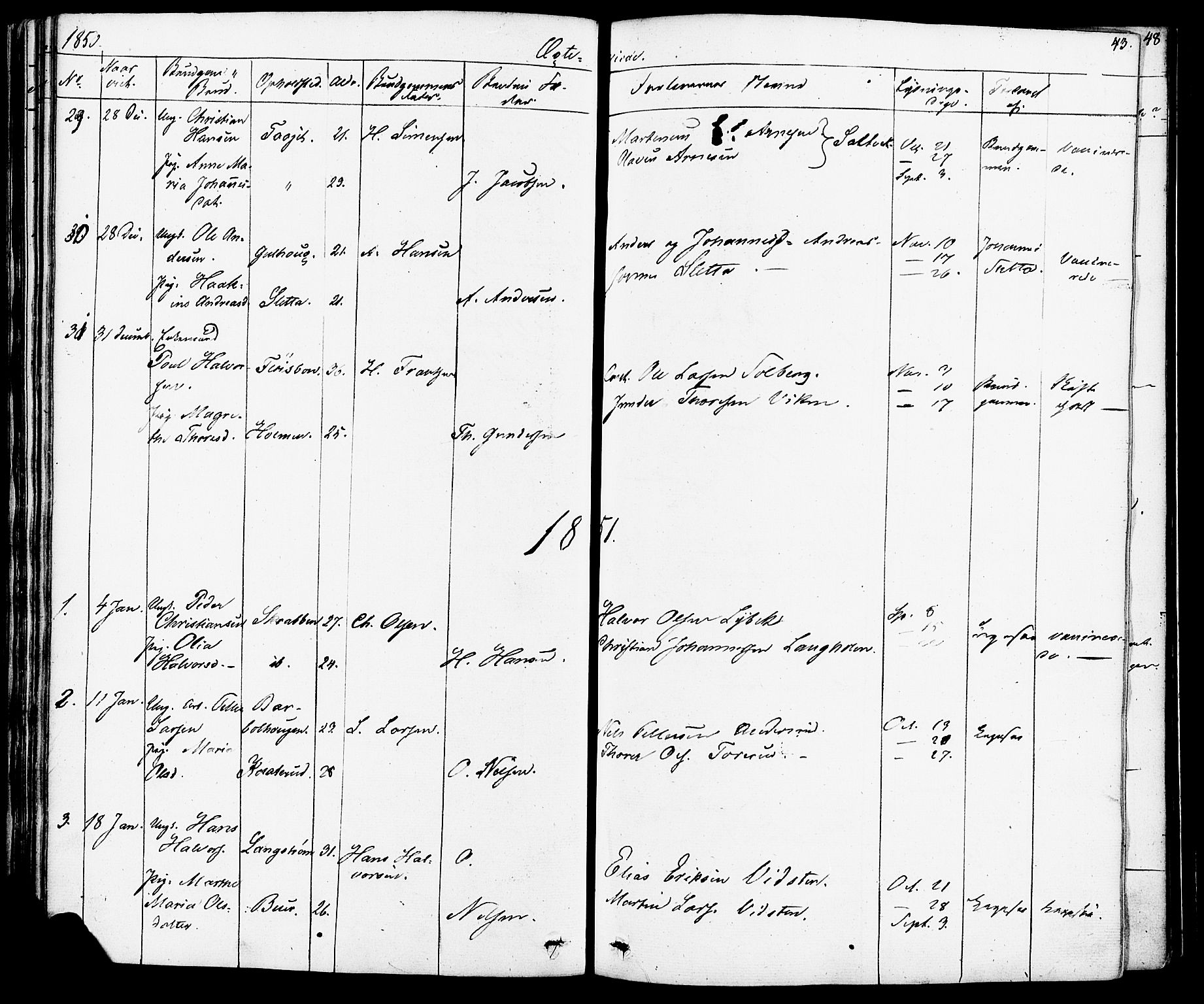 Enebakk prestekontor Kirkebøker, AV/SAO-A-10171c/F/Fa/L0012: Parish register (official) no. I 12, 1832-1882, p. 43