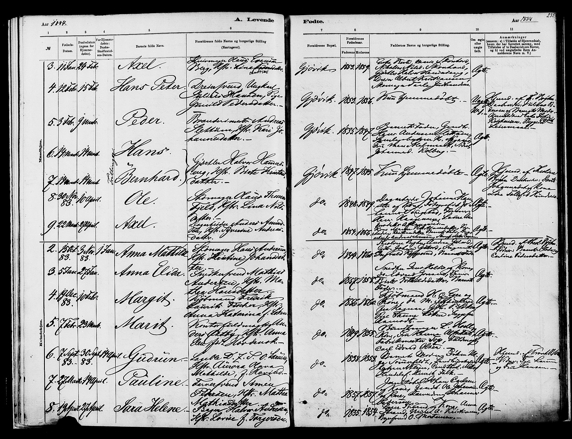 Vardal prestekontor, SAH/PREST-100/H/Ha/Haa/L0008: Parish register (official) no. 8, 1878-1890, p. 235