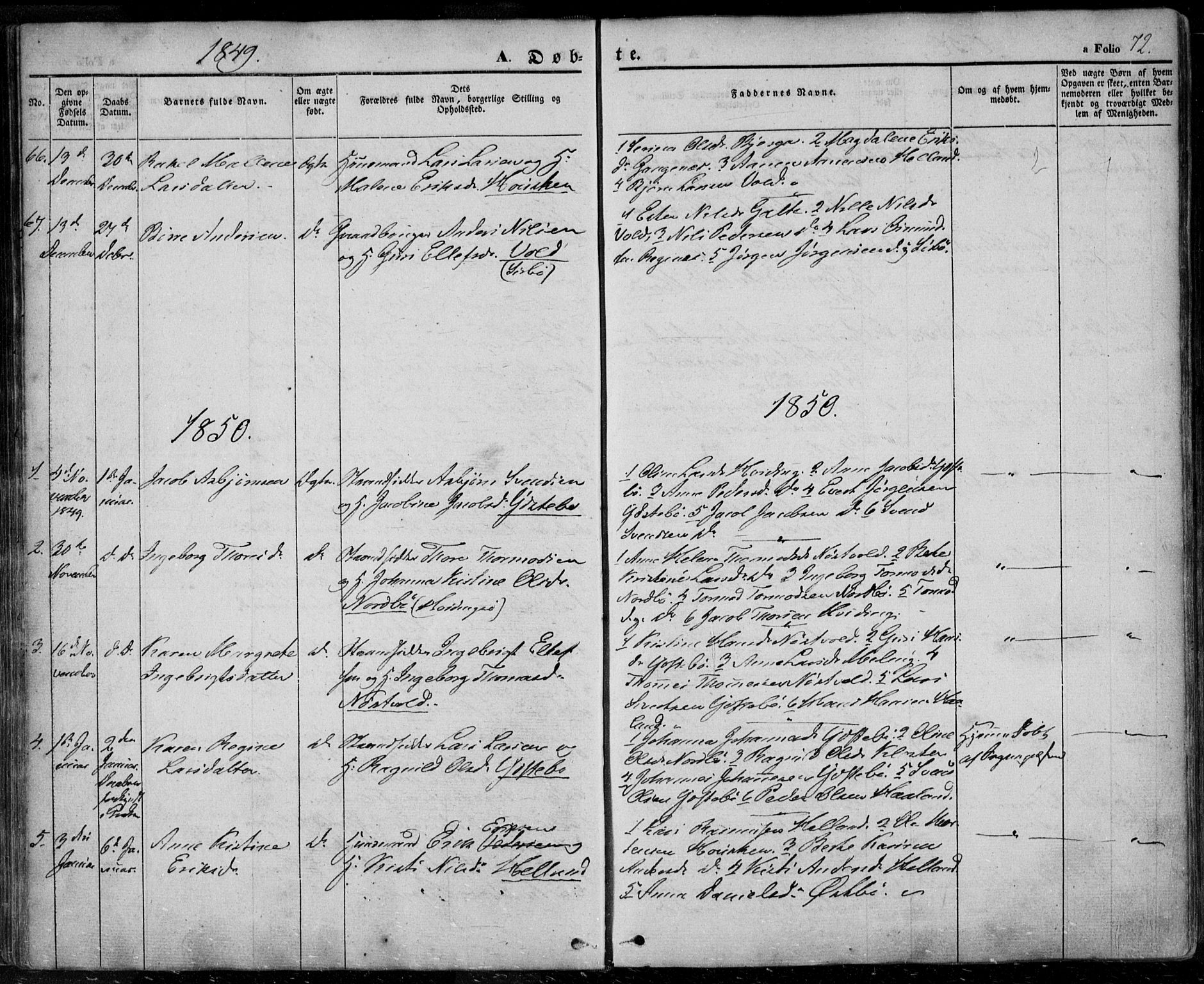 Rennesøy sokneprestkontor, SAST/A -101827/H/Ha/Haa/L0005: Parish register (official) no. A 5, 1838-1859, p. 72