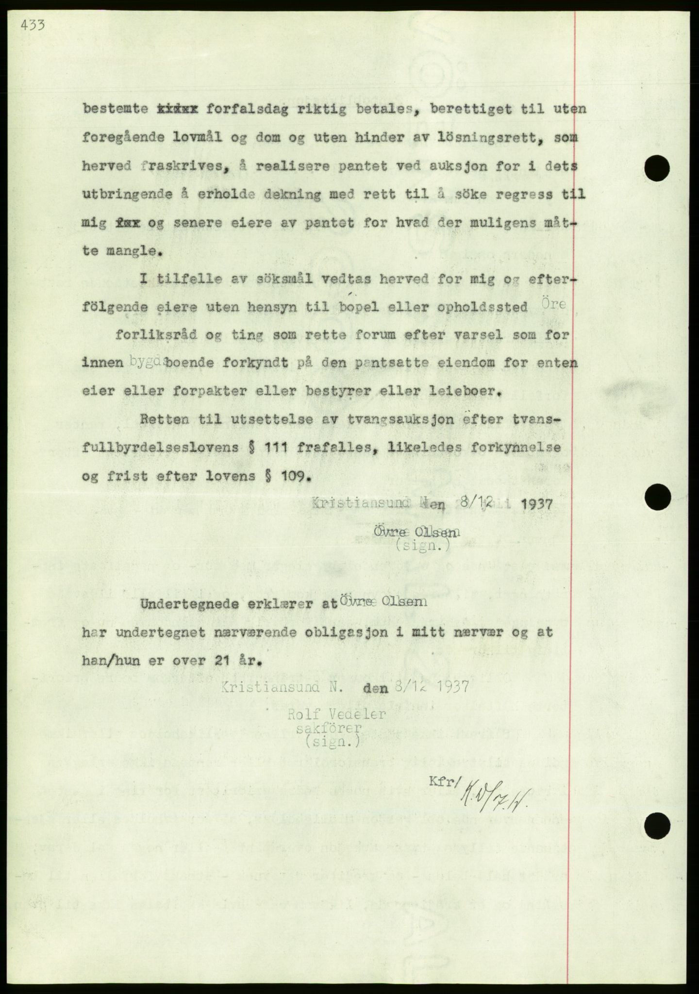 Nordmøre sorenskriveri, AV/SAT-A-4132/1/2/2Ca/L0092: Mortgage book no. B82, 1937-1938, Diary no: : 3015/1937