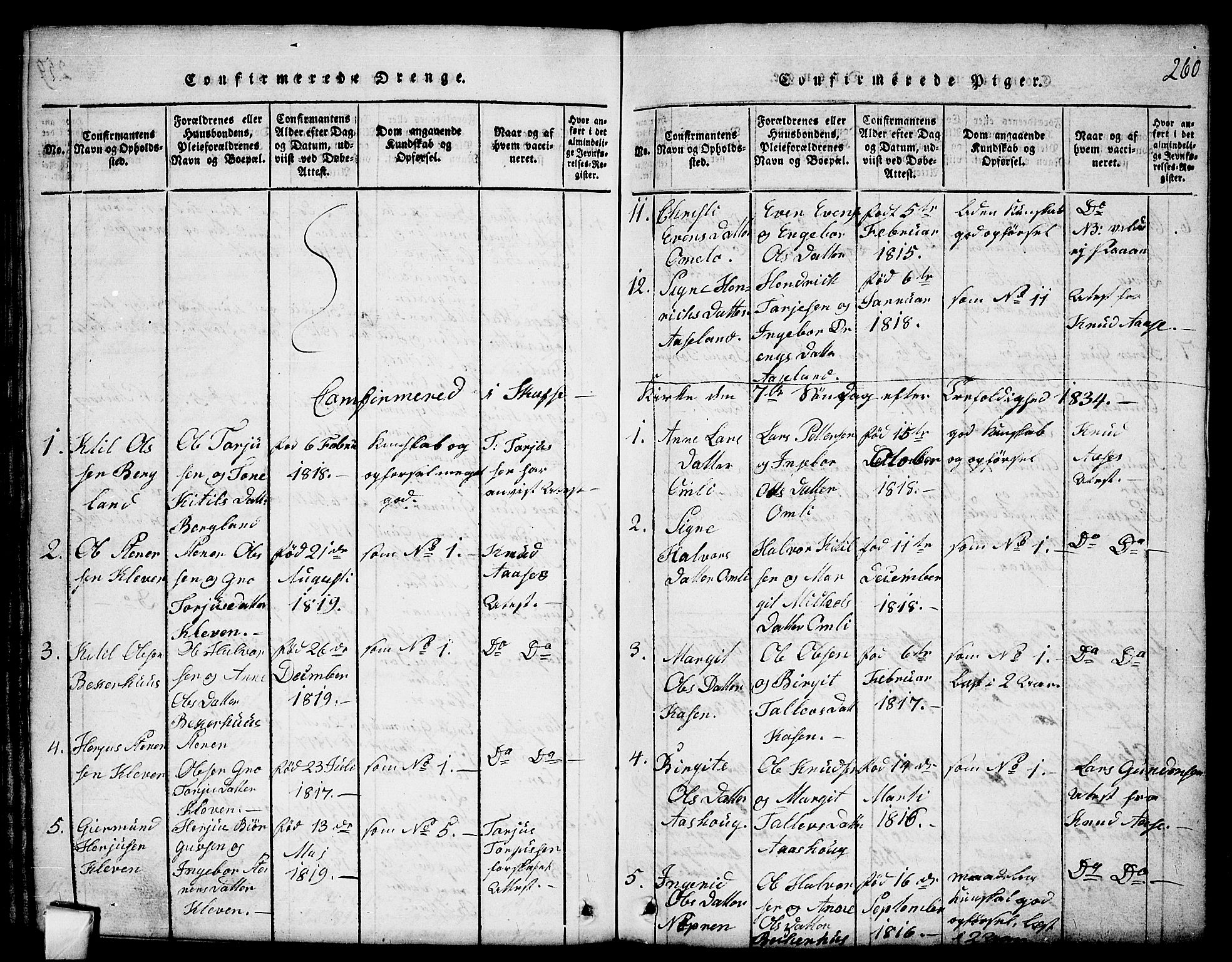 Mo kirkebøker, SAKO/A-286/G/Gb/L0001: Parish register (copy) no. II 1, 1814-1843, p. 260