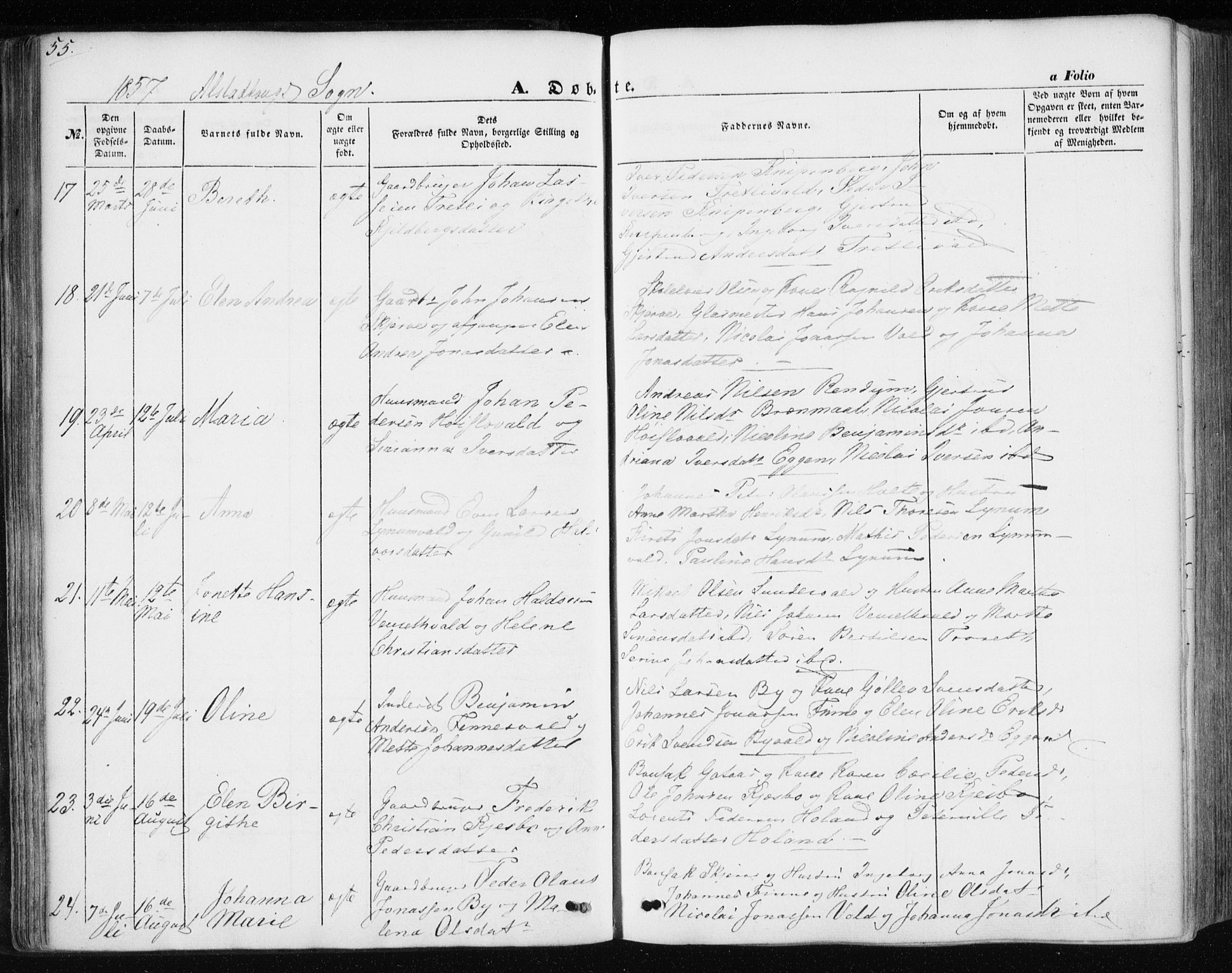 Ministerialprotokoller, klokkerbøker og fødselsregistre - Nord-Trøndelag, AV/SAT-A-1458/717/L0154: Parish register (official) no. 717A07 /1, 1850-1862, p. 55
