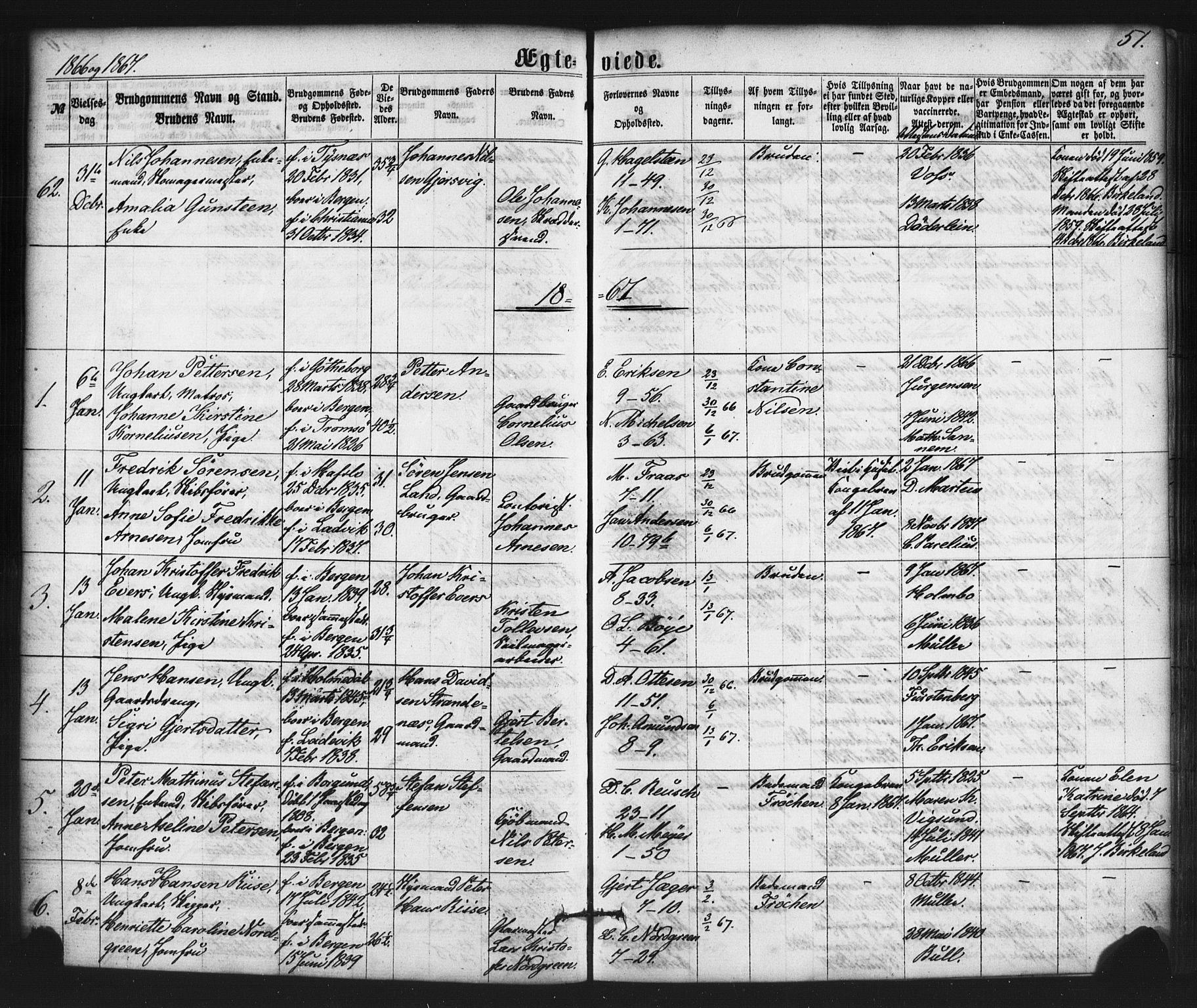 Nykirken Sokneprestembete, SAB/A-77101/H/Haa/L0032: Parish register (official) no. D 2, 1861-1883, p. 51