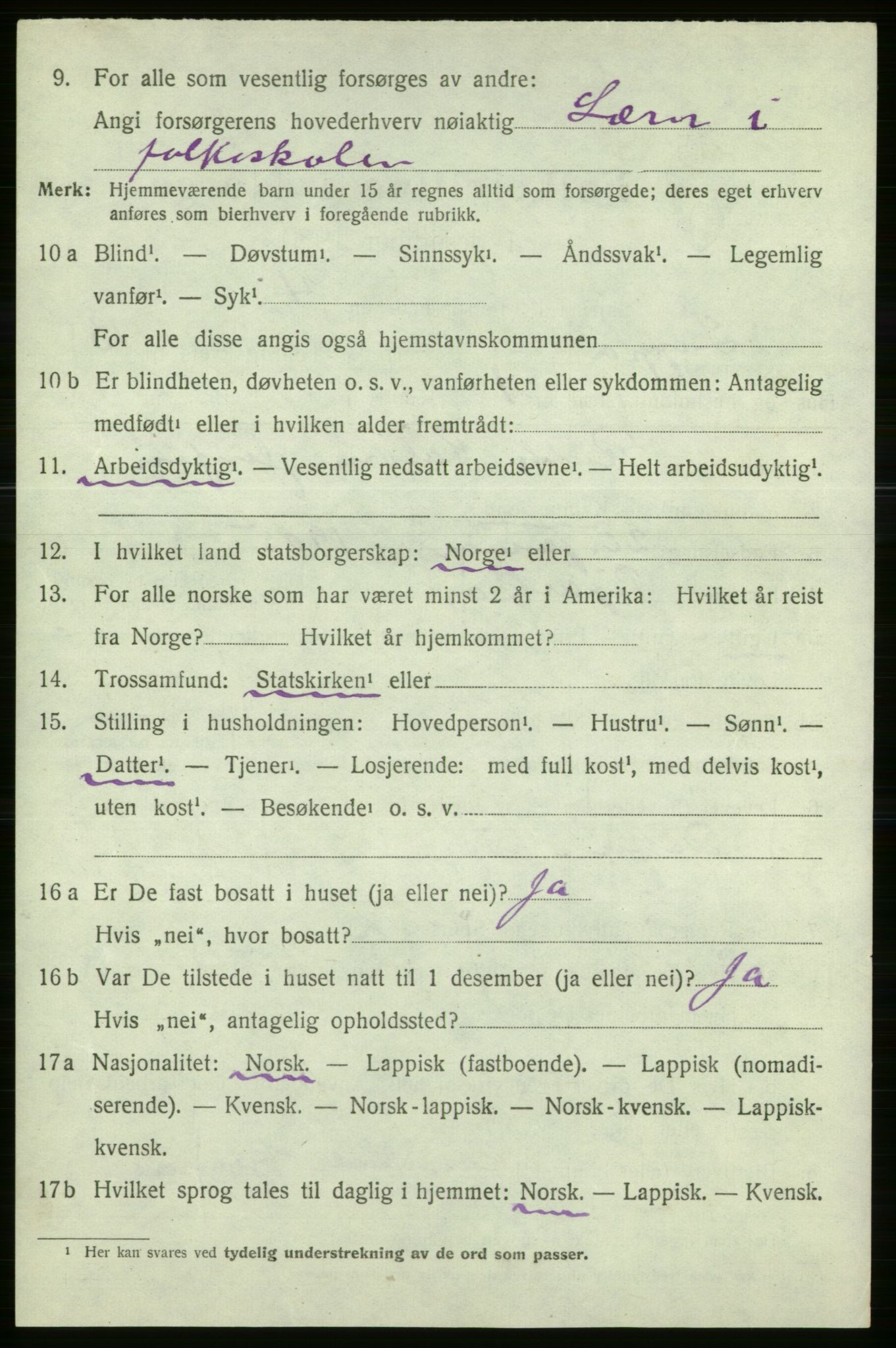 SATØ, 1920 census for Loppa, 1920, p. 1021