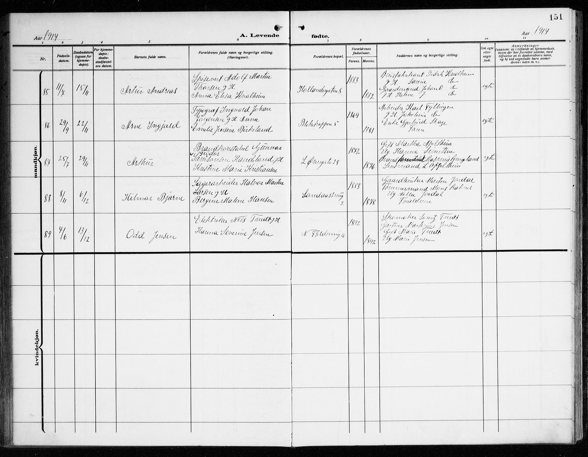 Korskirken sokneprestembete, AV/SAB-A-76101/H/Haa: Parish register (official) no. B 10, 1909-1923, p. 151