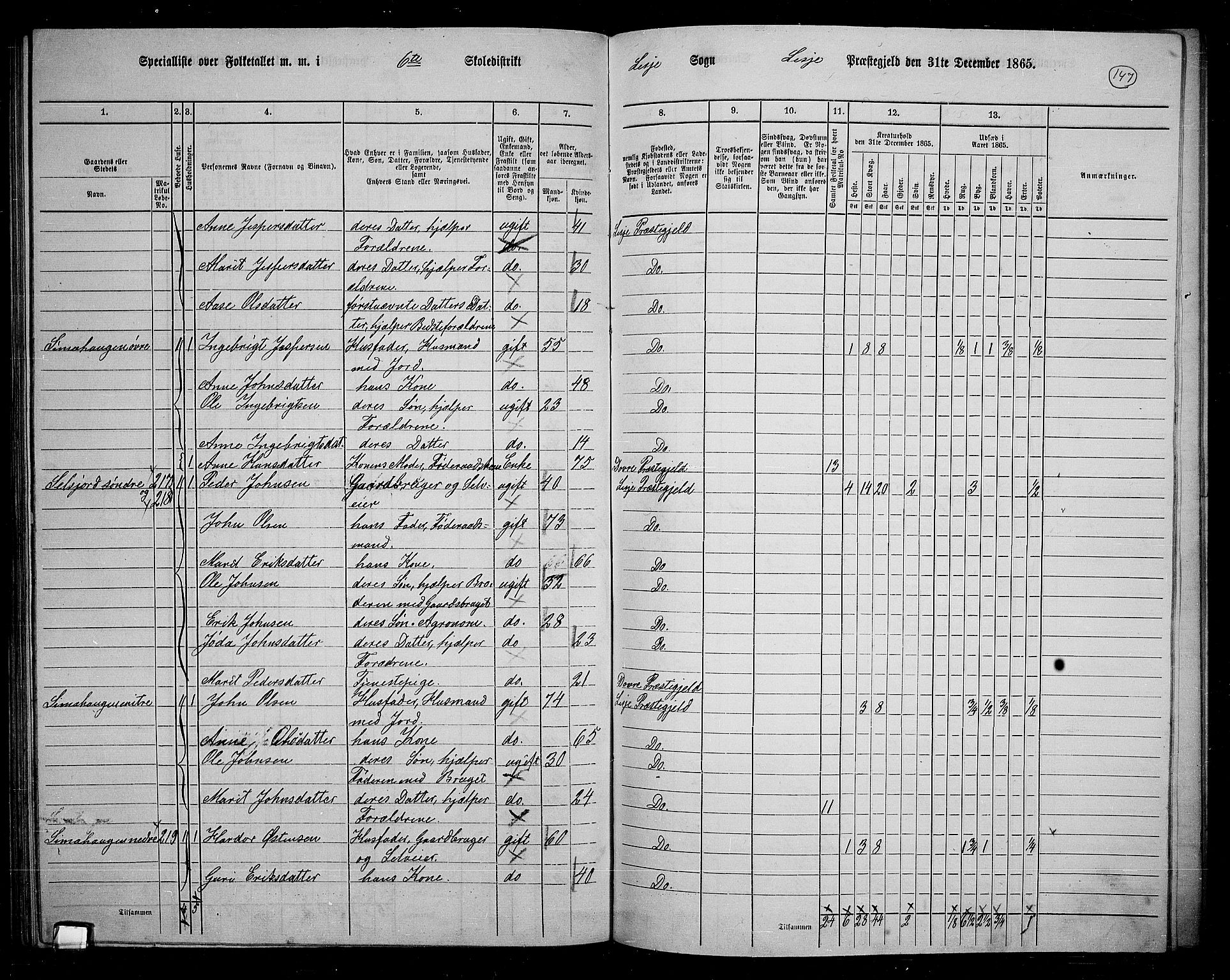 RA, 1865 census for Lesja, 1865, p. 134