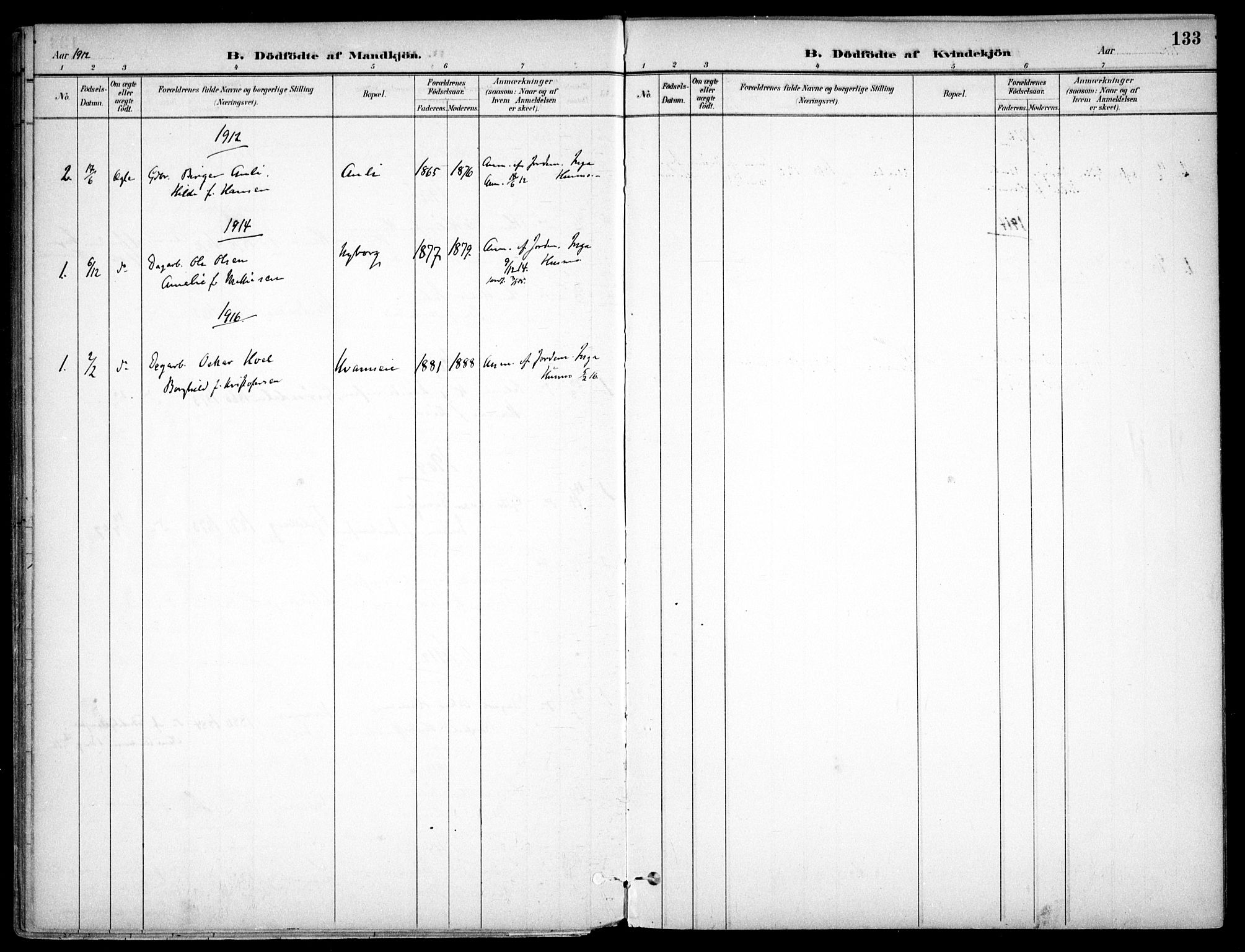 Nes prestekontor Kirkebøker, AV/SAO-A-10410/F/Fc/L0002: Parish register (official) no. IIi 2, 1882-1916, p. 133