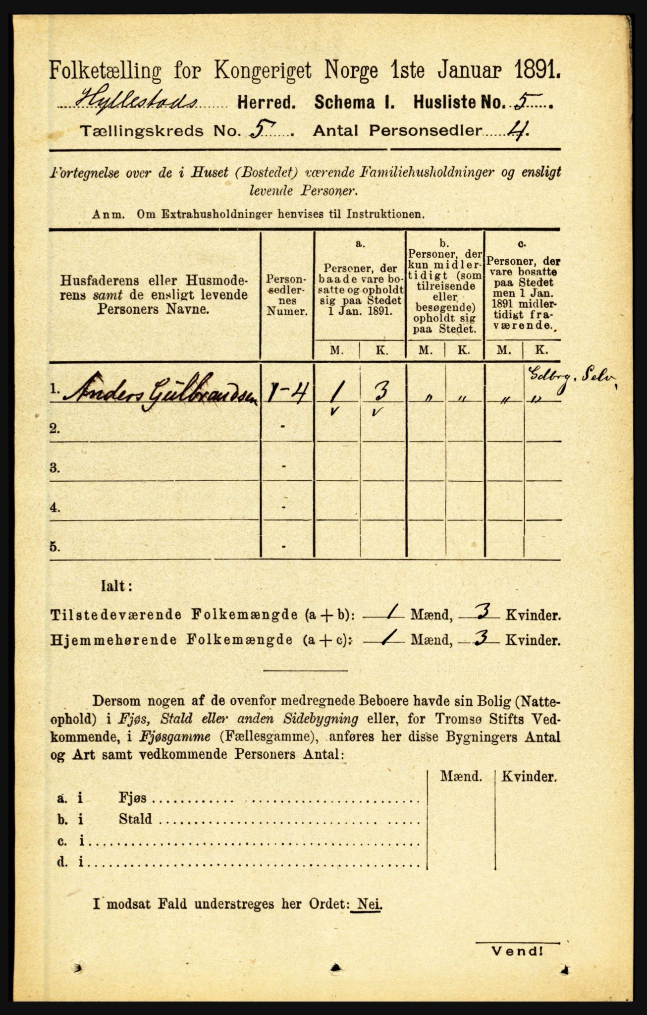 RA, 1891 census for 1413 Hyllestad, 1891, p. 780