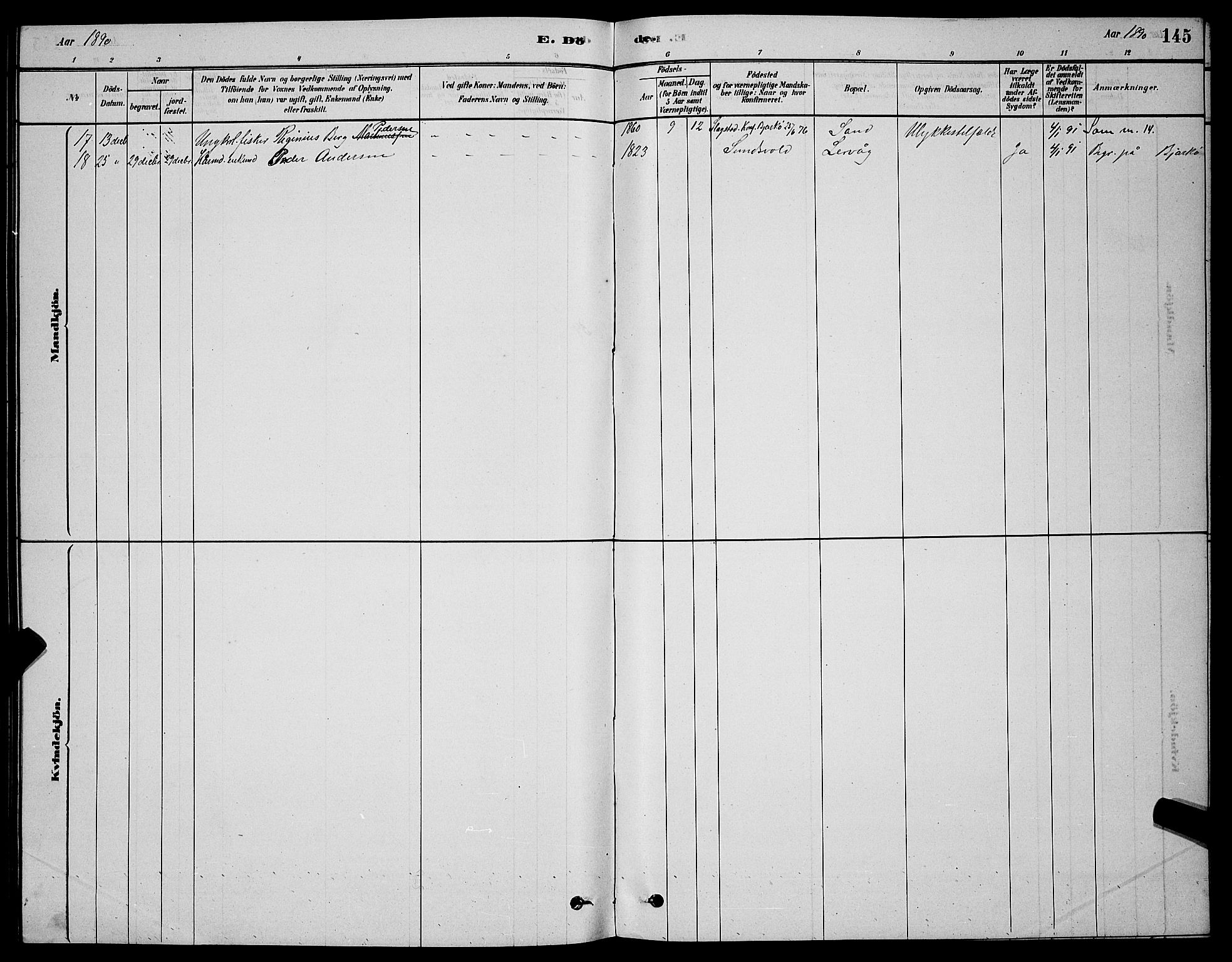 Sand/Bjarkøy sokneprestkontor, AV/SATØ-S-0811/I/Ia/Iab/L0002klokker: Parish register (copy) no. 2, 1878-1890, p. 145