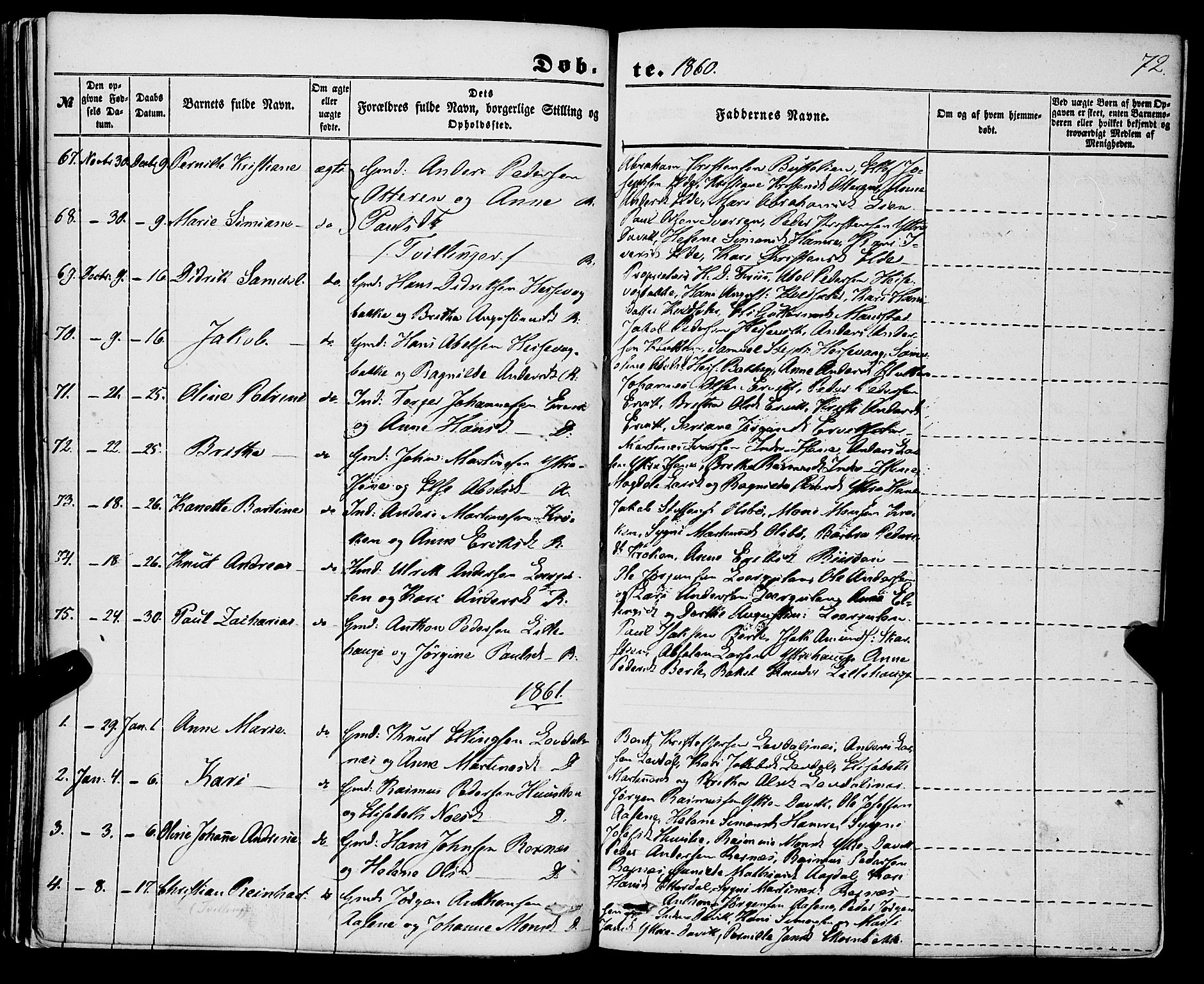 Davik sokneprestembete, AV/SAB-A-79701/H/Haa/Haaa/L0005: Parish register (official) no. A 5, 1850-1866, p. 72