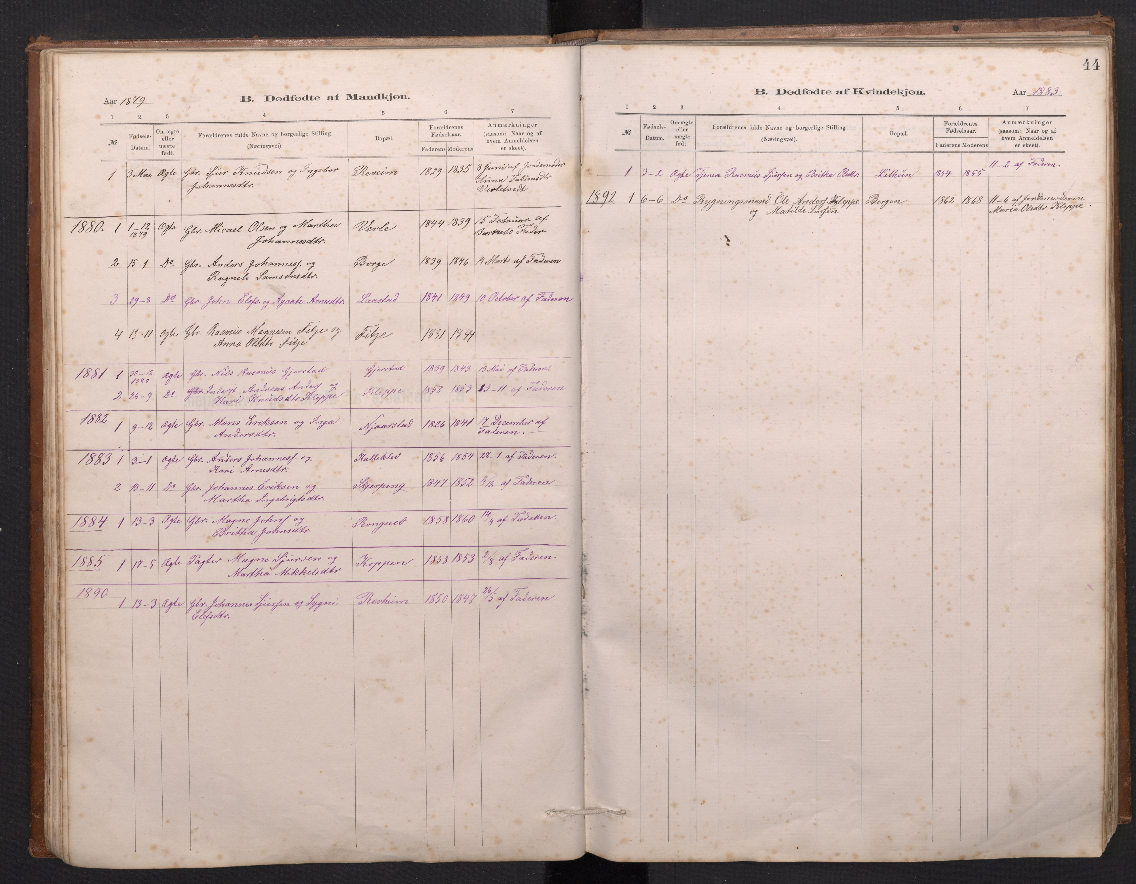 Haus sokneprestembete, SAB/A-75601/H/Hab: Parish register (copy) no. C 2, 1878-1892, p. 43b-44a