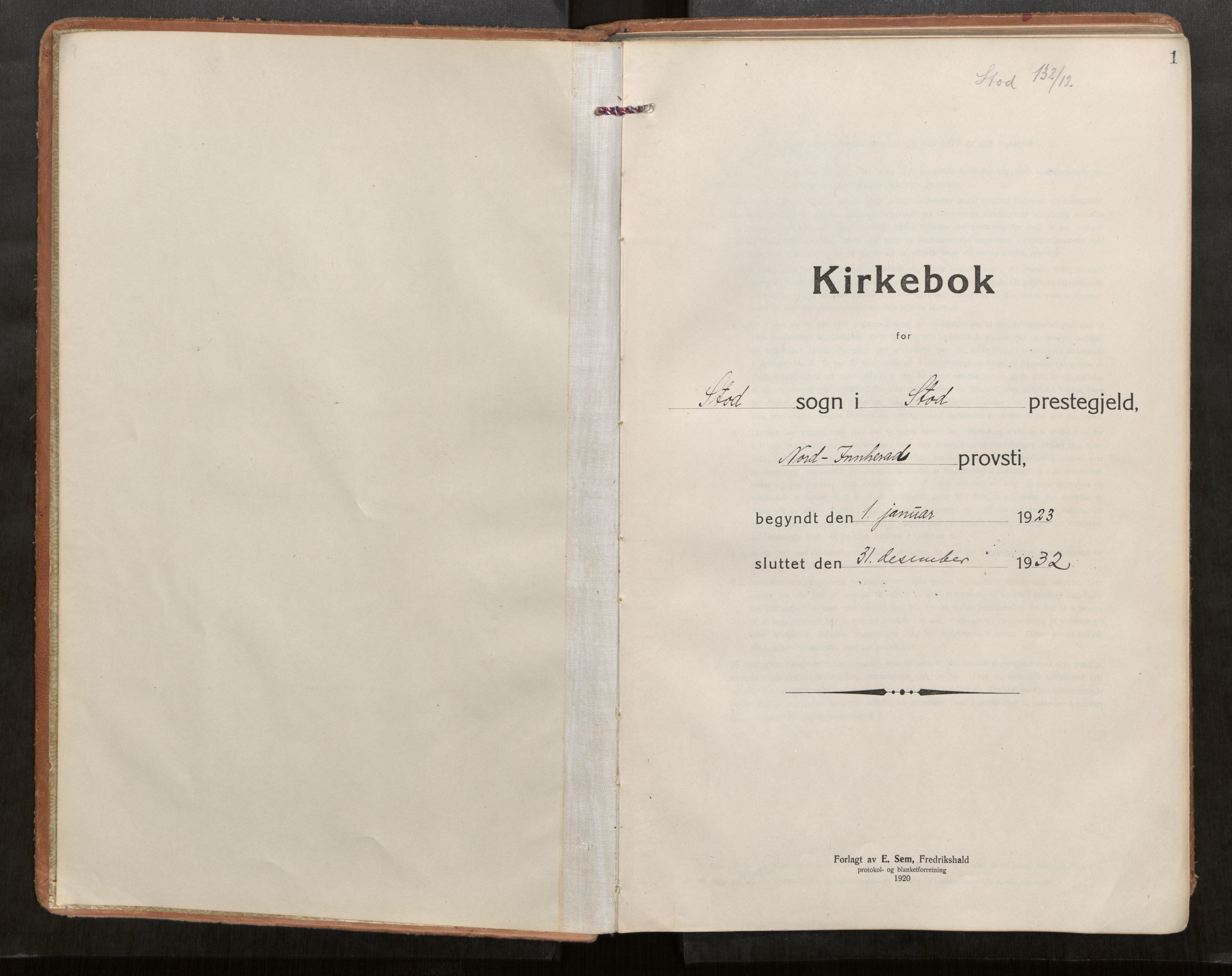 Stod sokneprestkontor, SAT/A-1164/1/I/I1/I1a/L0005: Parish register (official) no. 5, 1923-1932, p. 1