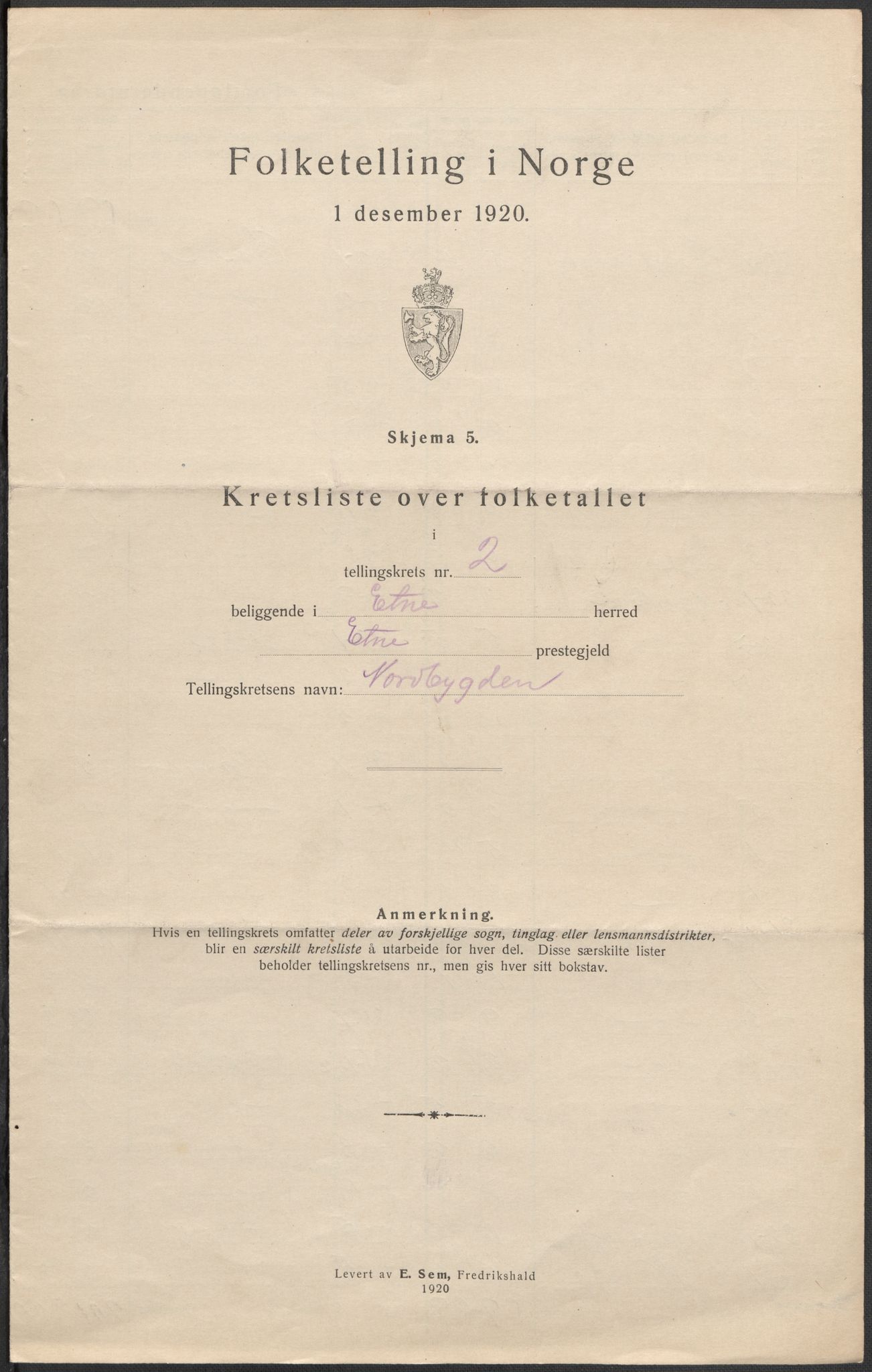 SAB, 1920 census for Etne, 1920, p. 8