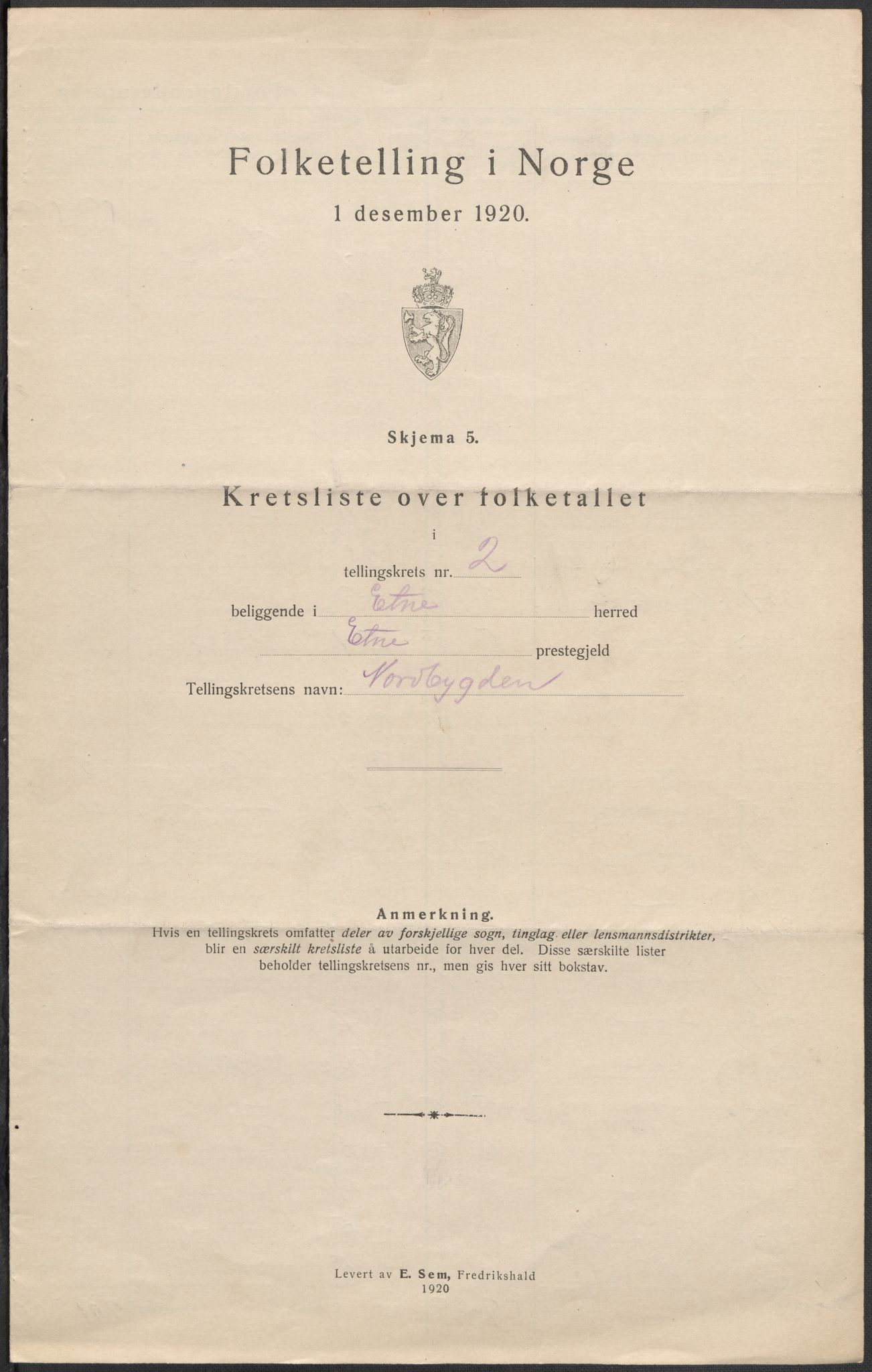 SAB, 1920 census for Etne, 1920, p. 8