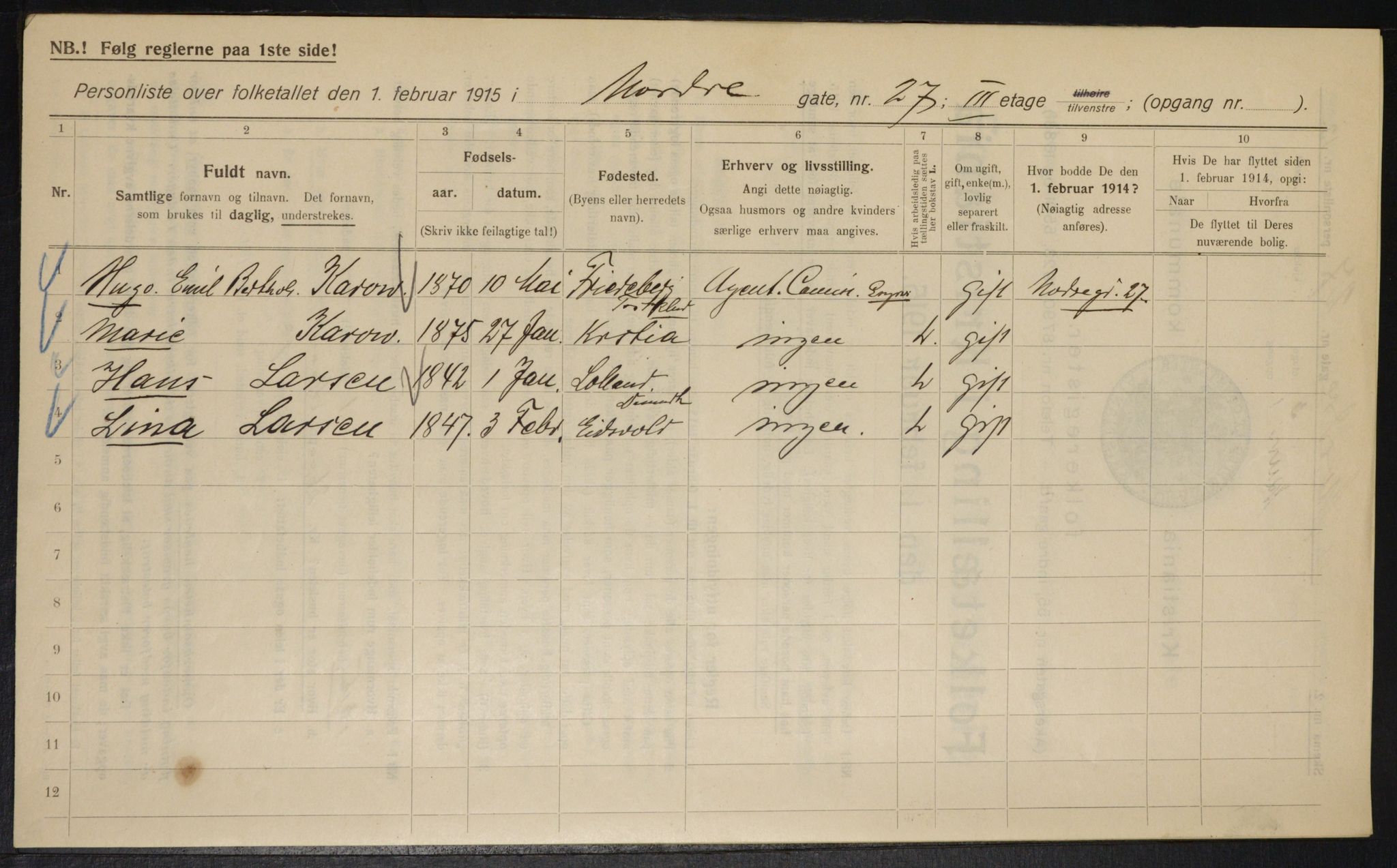 OBA, Municipal Census 1915 for Kristiania, 1915, p. 72734