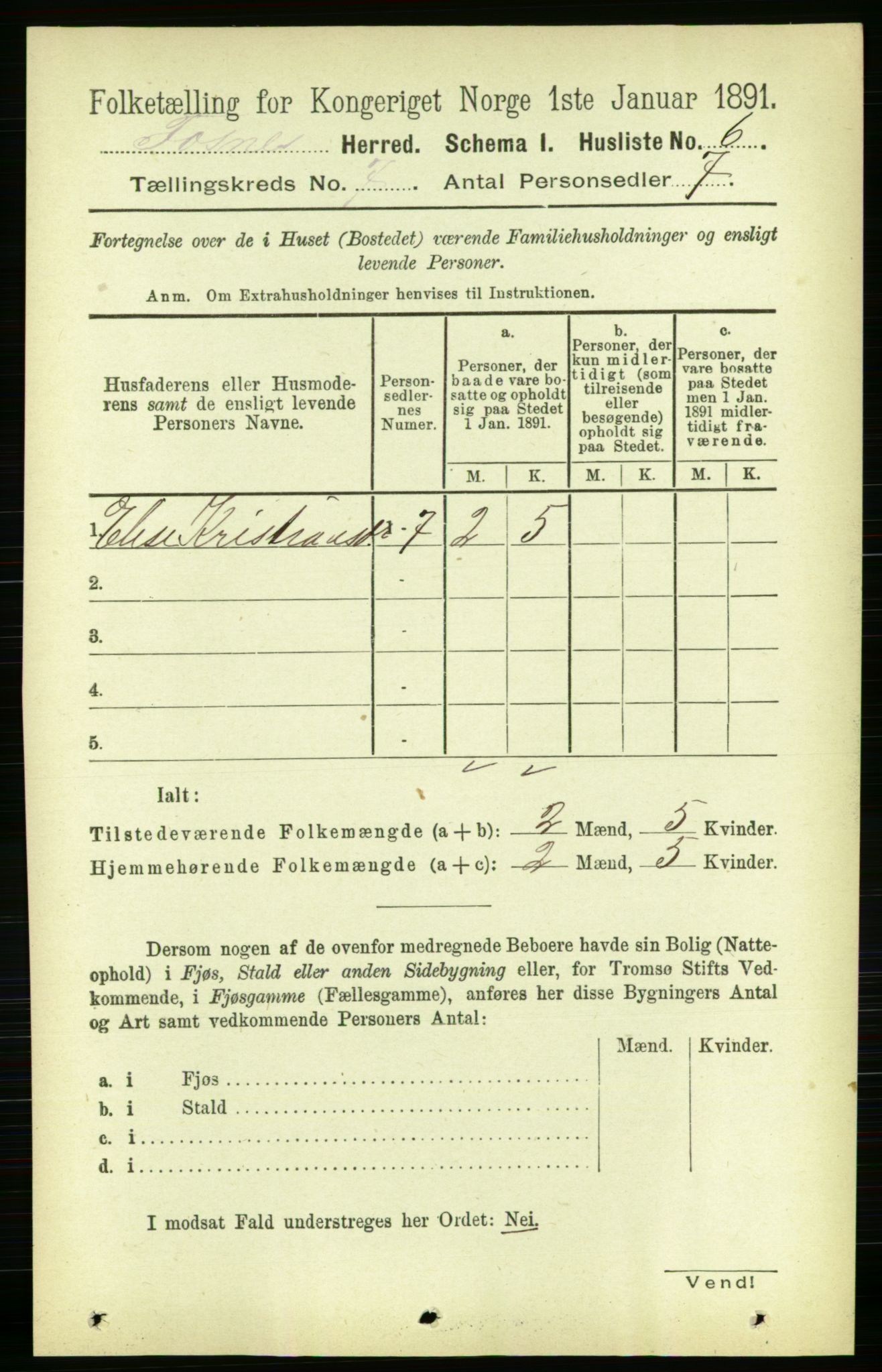 RA, 1891 census for 1748 Fosnes, 1891, p. 3041