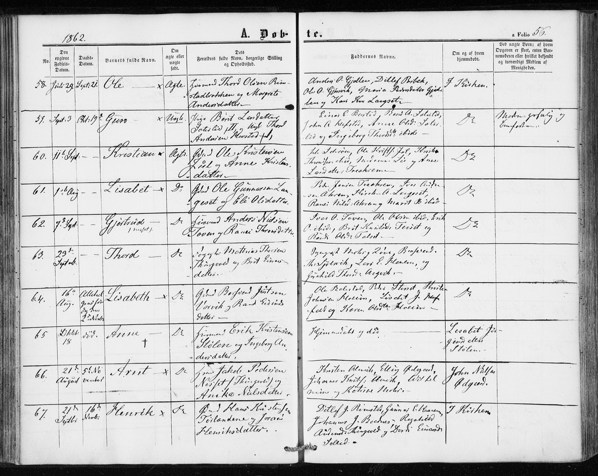 Ministerialprotokoller, klokkerbøker og fødselsregistre - Møre og Romsdal, AV/SAT-A-1454/586/L0985: Parish register (official) no. 586A11, 1857-1866, p. 56