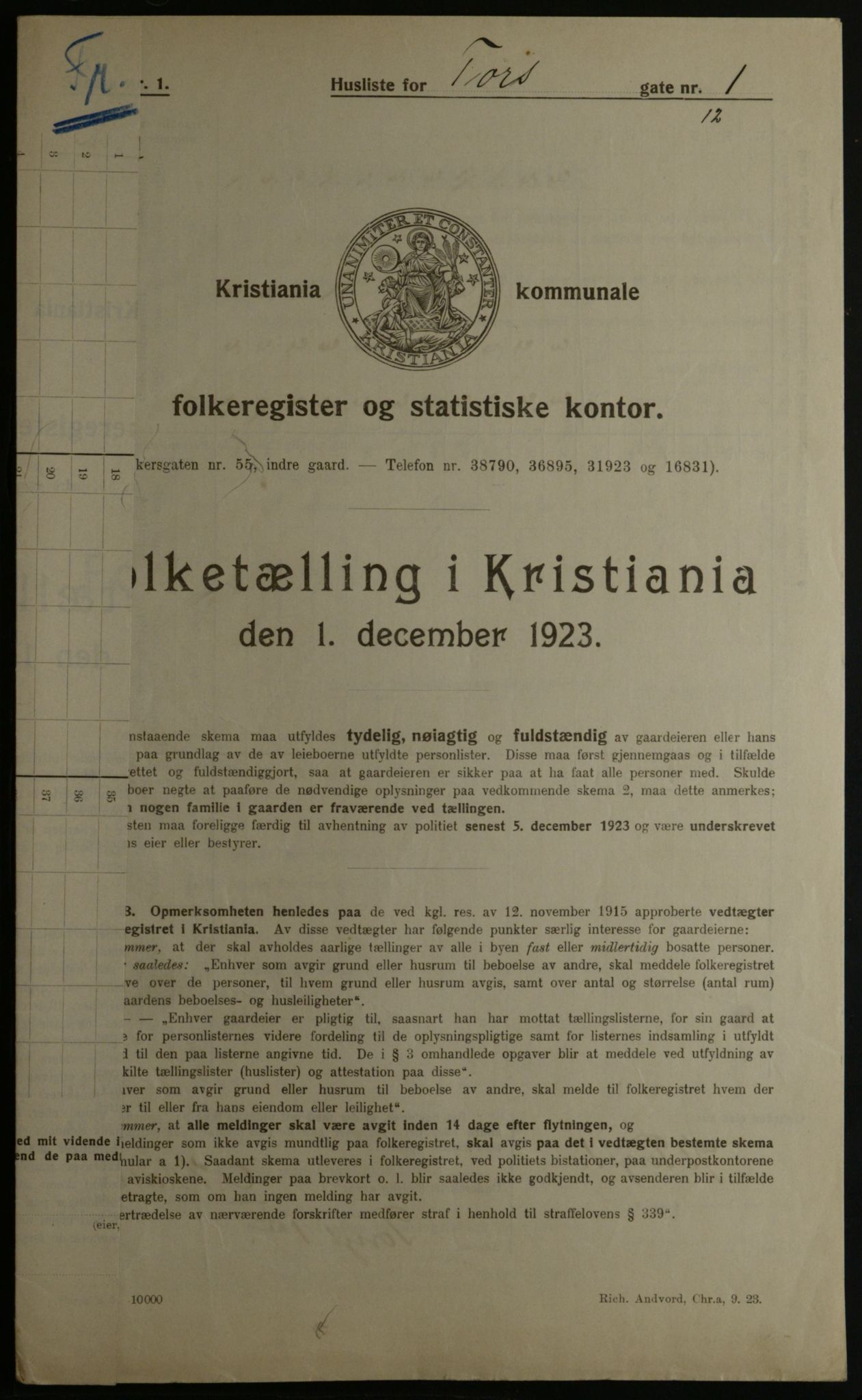 OBA, Municipal Census 1923 for Kristiania, 1923, p. 126050