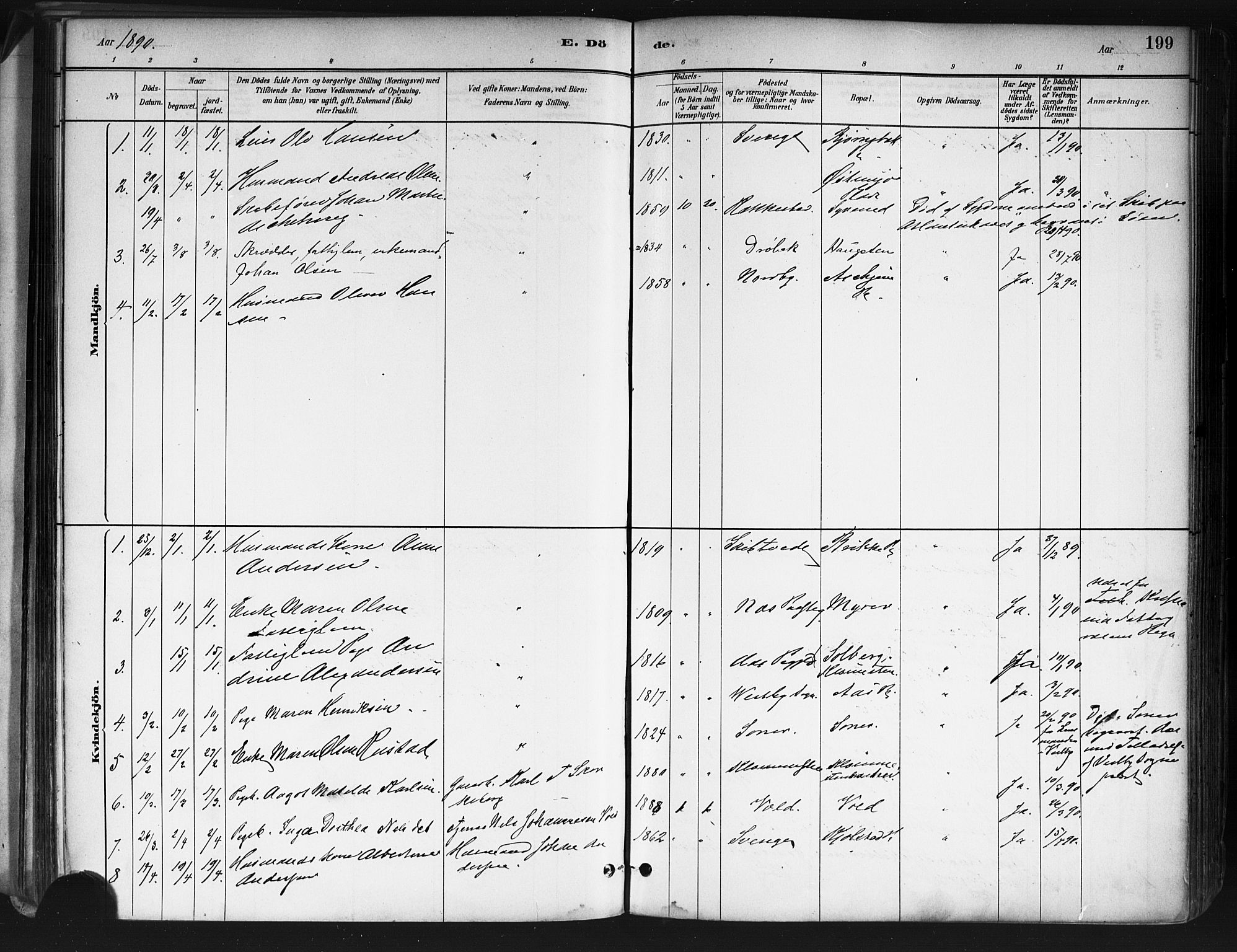 Ås prestekontor Kirkebøker, AV/SAO-A-10894/F/Fa/L0009: Parish register (official) no. I 9, 1881-1900, p. 199