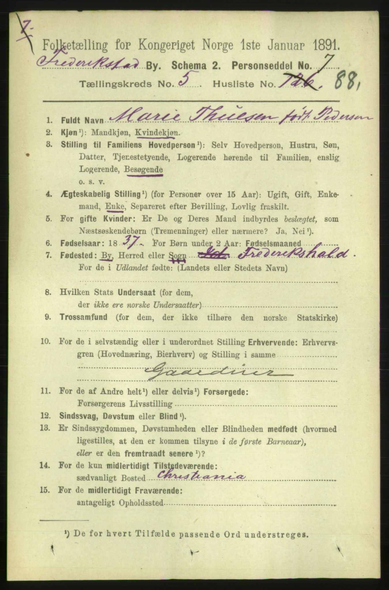 RA, 1891 census for 0103 Fredrikstad, 1891, p. 7653