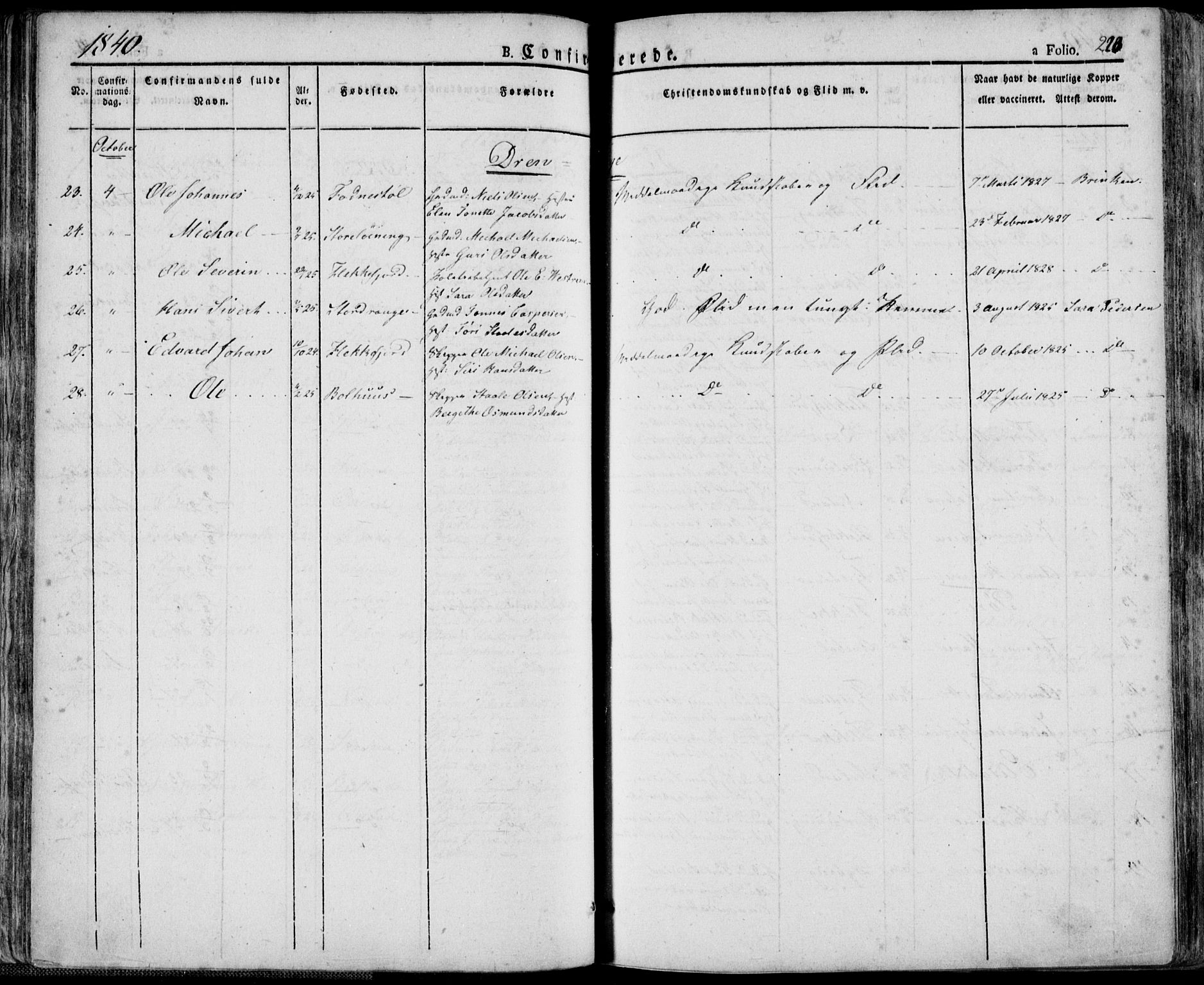 Flekkefjord sokneprestkontor, AV/SAK-1111-0012/F/Fa/Fac/L0003: Parish register (official) no. A 3, 1826-1841, p. 220