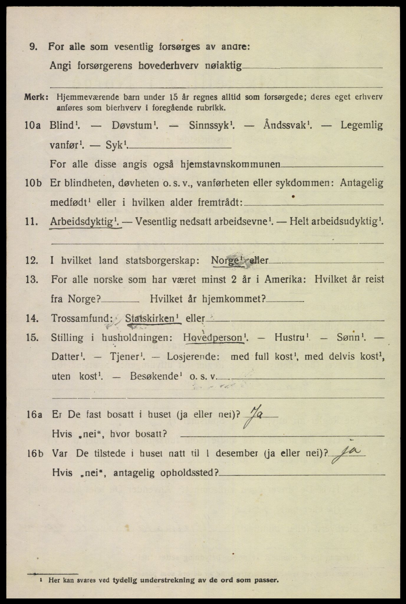 SAK, 1920 census for Hægebostad, 1920, p. 852