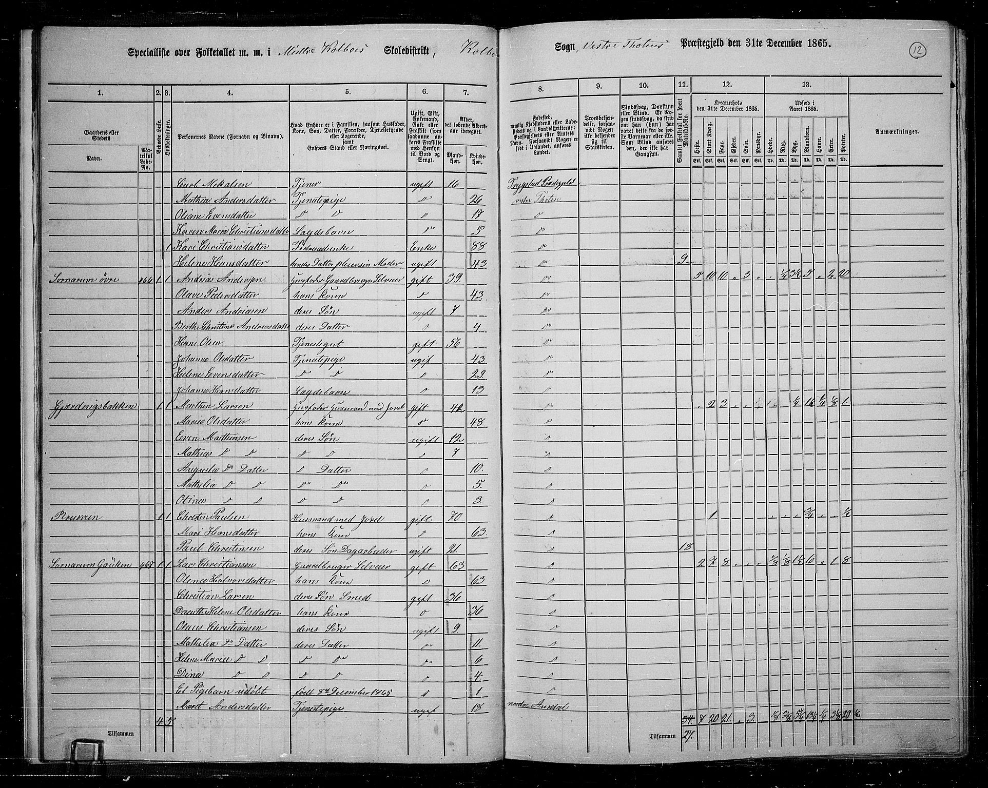 RA, 1865 census for Vestre Toten, 1865, p. 176