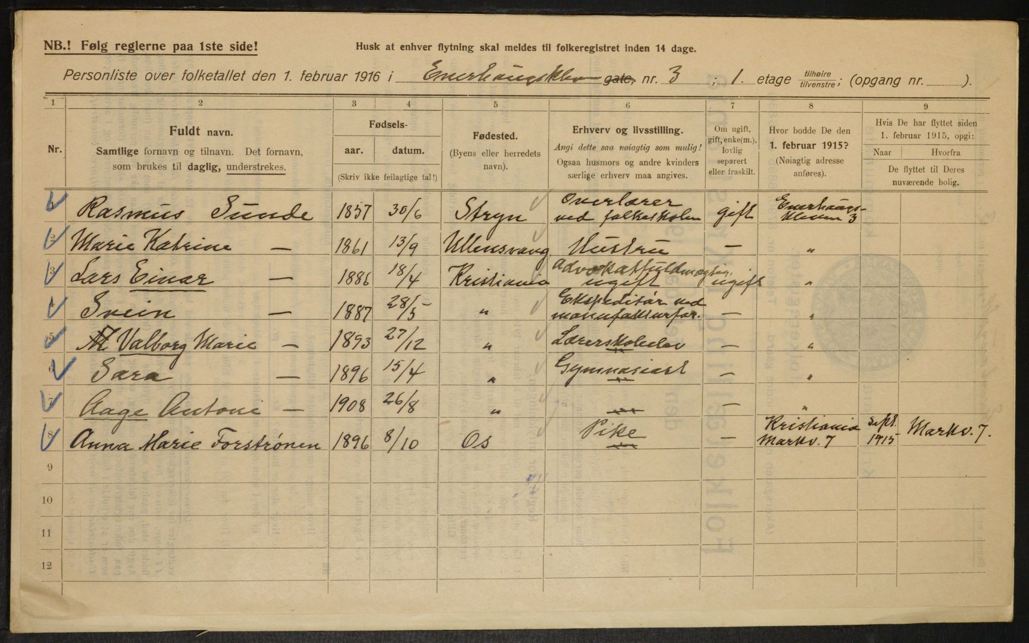 OBA, Municipal Census 1916 for Kristiania, 1916, p. 22072