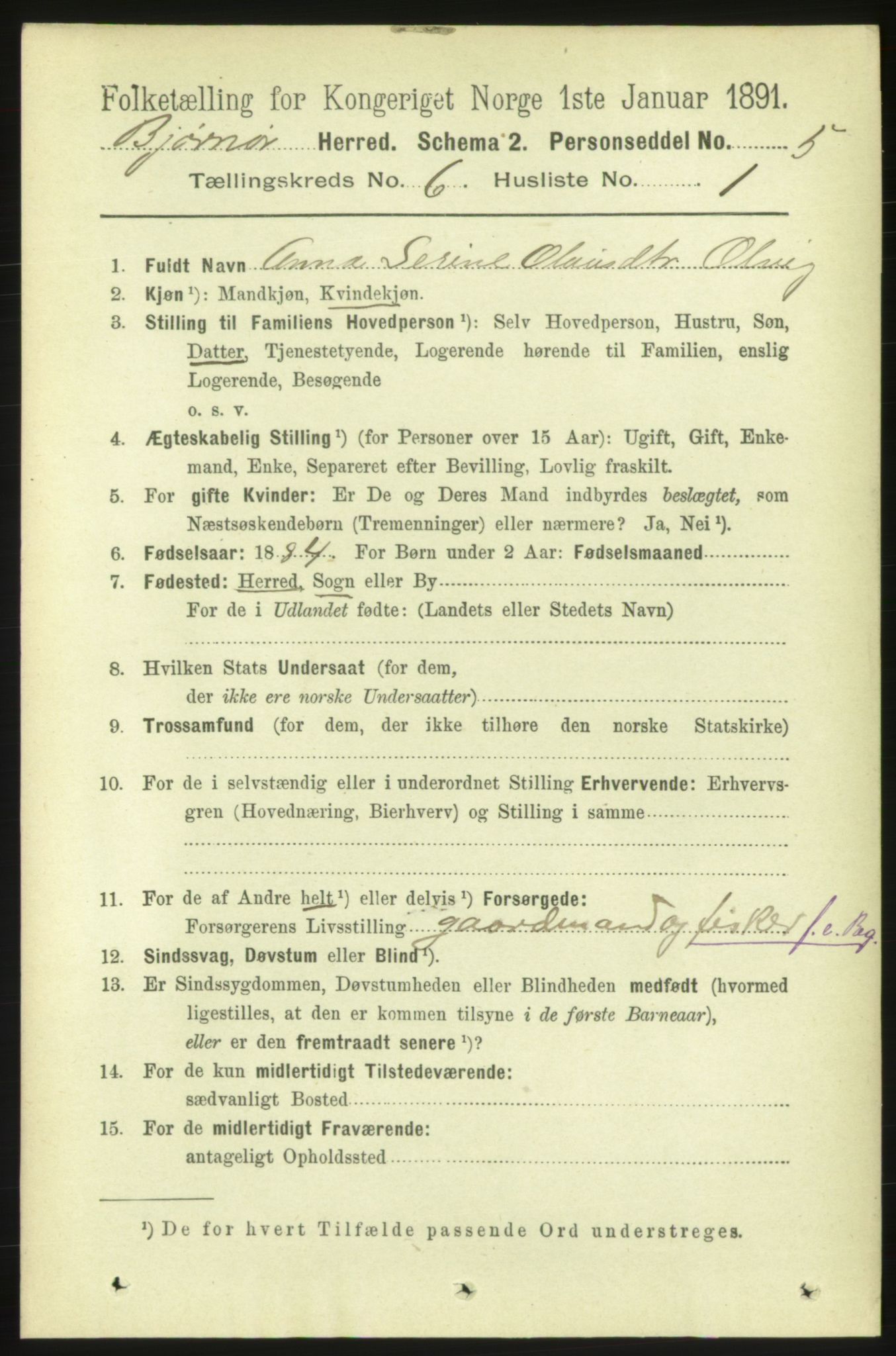 RA, 1891 census for 1632 Bjørnør, 1891, p. 2586