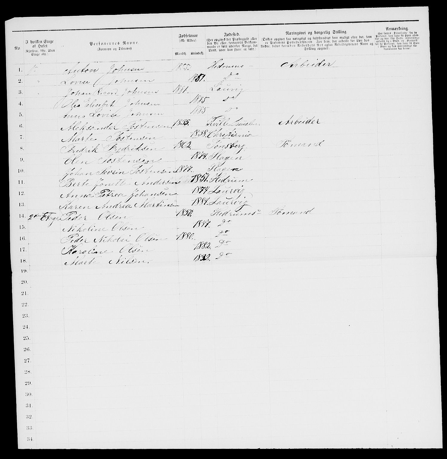 SAKO, 1885 census for 0707 Larvik, 1885, p. 1521