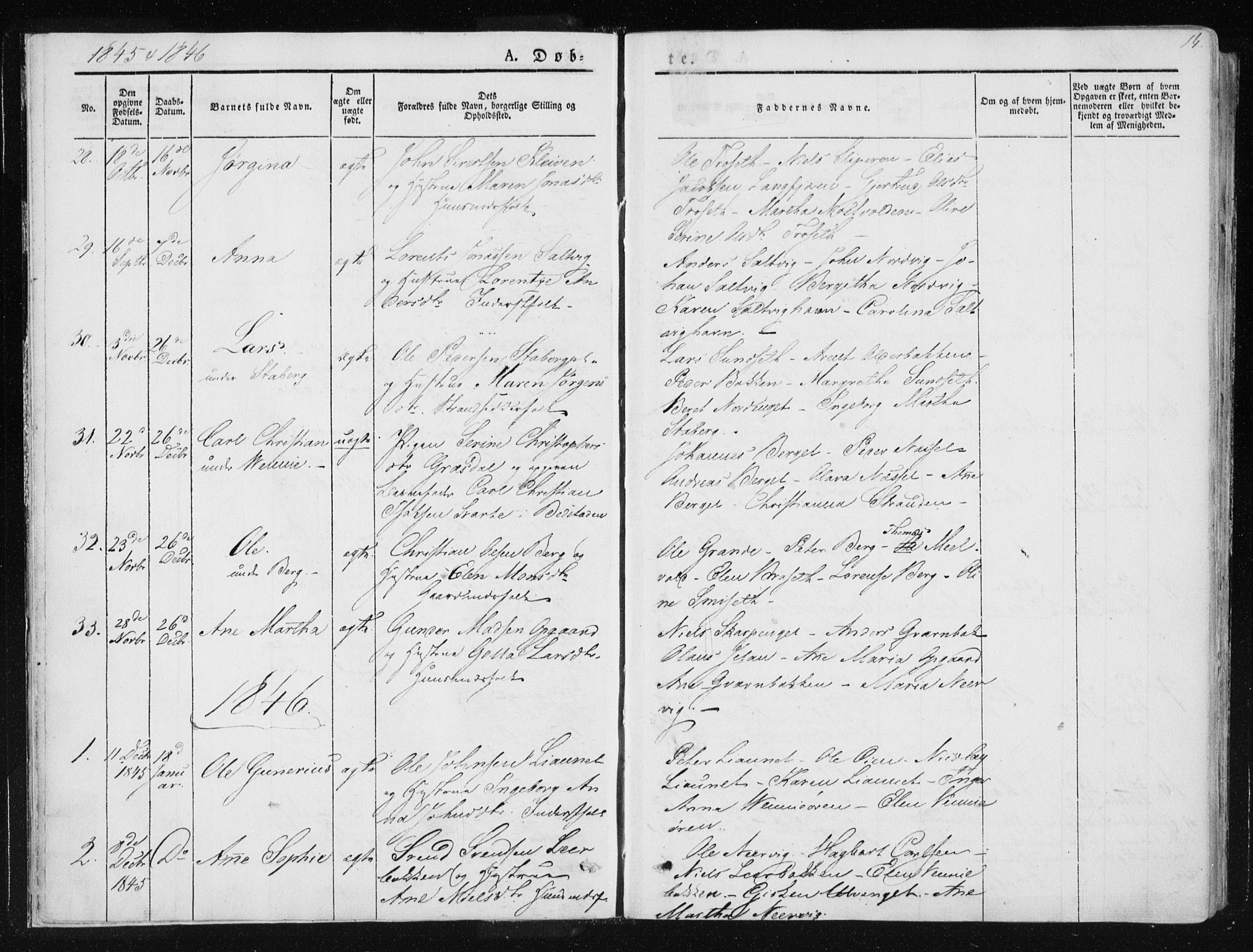 Ministerialprotokoller, klokkerbøker og fødselsregistre - Nord-Trøndelag, SAT/A-1458/733/L0323: Parish register (official) no. 733A02, 1843-1870, p. 14