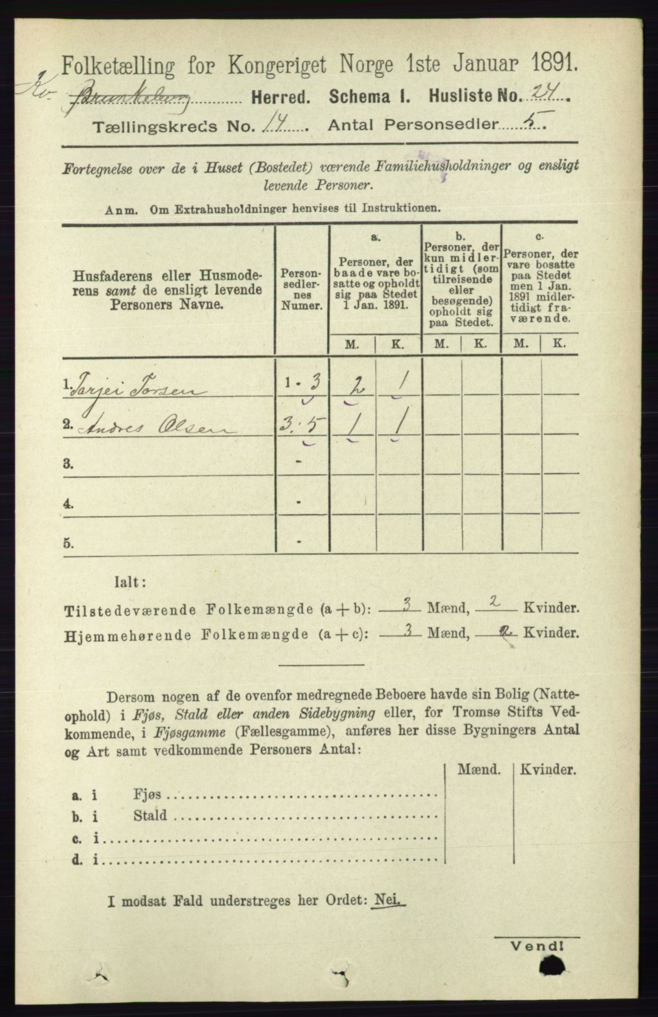 RA, 1891 census for 0829 Kviteseid, 1891, p. 3339