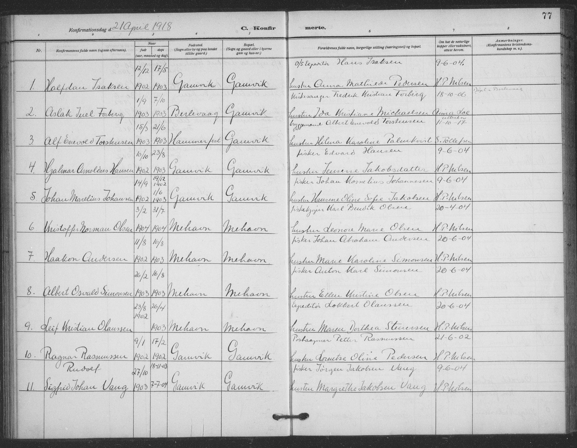 Tana sokneprestkontor, SATØ/S-1334/H/Ha/L0008kirke: Parish register (official) no. 8, 1908-1920, p. 77